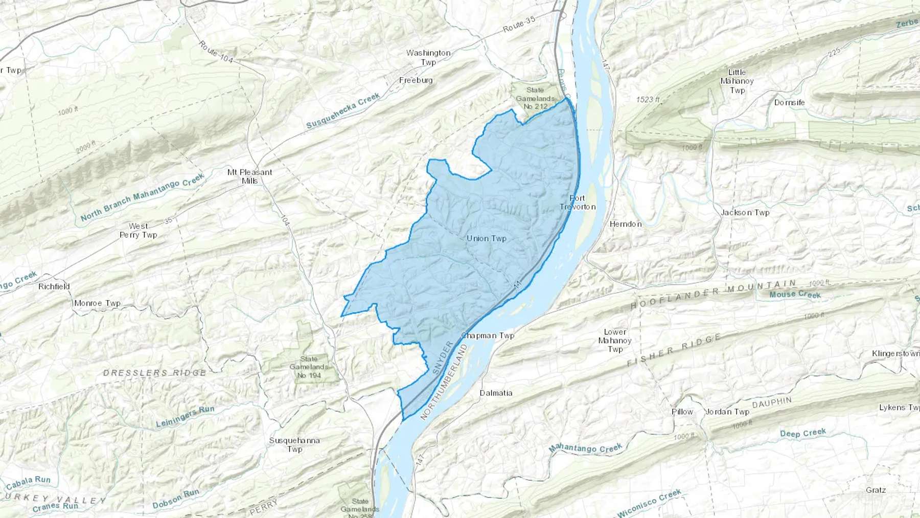 Port Trevorton, PA Cash heating Oil delivery map Map of the COD Fuel Oil delivery service area for Port Trevorton, PA