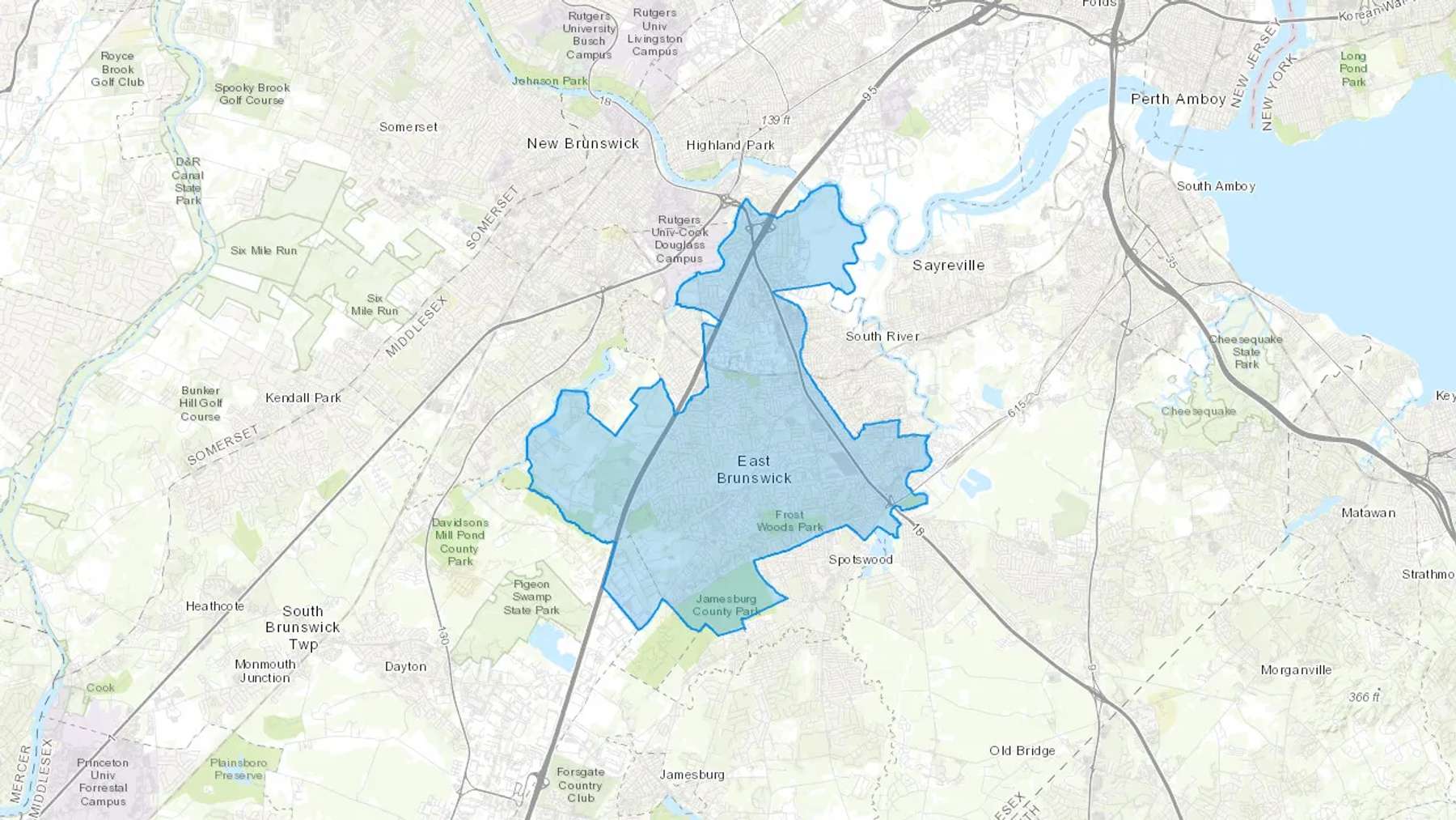 East Brunswick, NJ Cash heating Oil delivery map Map of the COD Fuel Oil delivery service area for East Brunswick, NJ