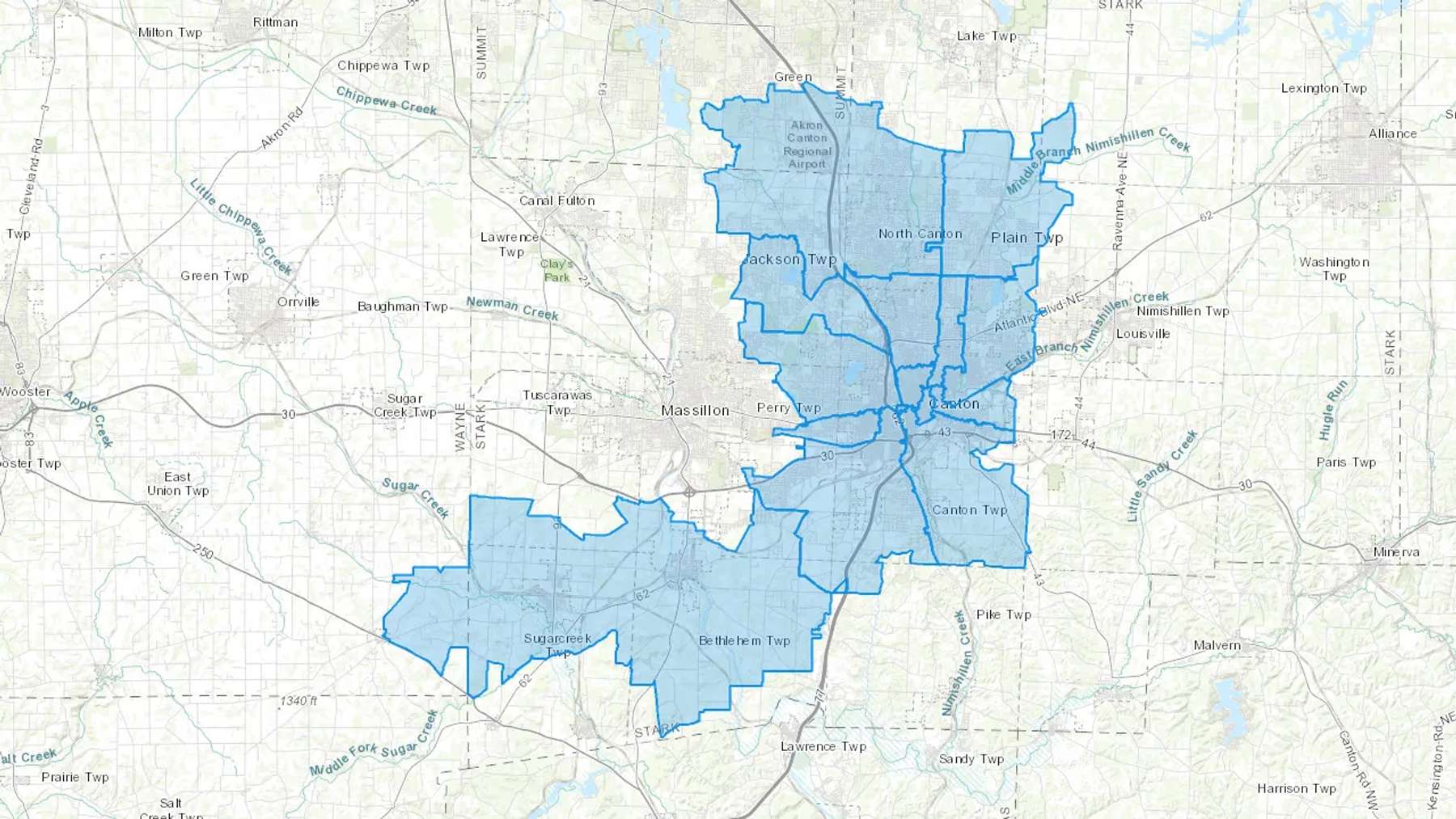 Canton, OH Cash heating Oil delivery map Map of the COD Fuel Oil delivery service area for Canton, OH