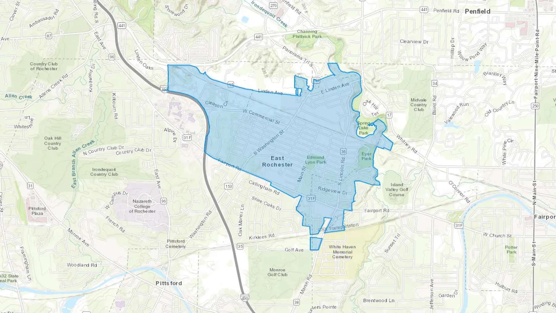 East Rochester, NY Cash heating Oil delivery map Map of the COD Fuel Oil delivery service area for East Rochester, NY