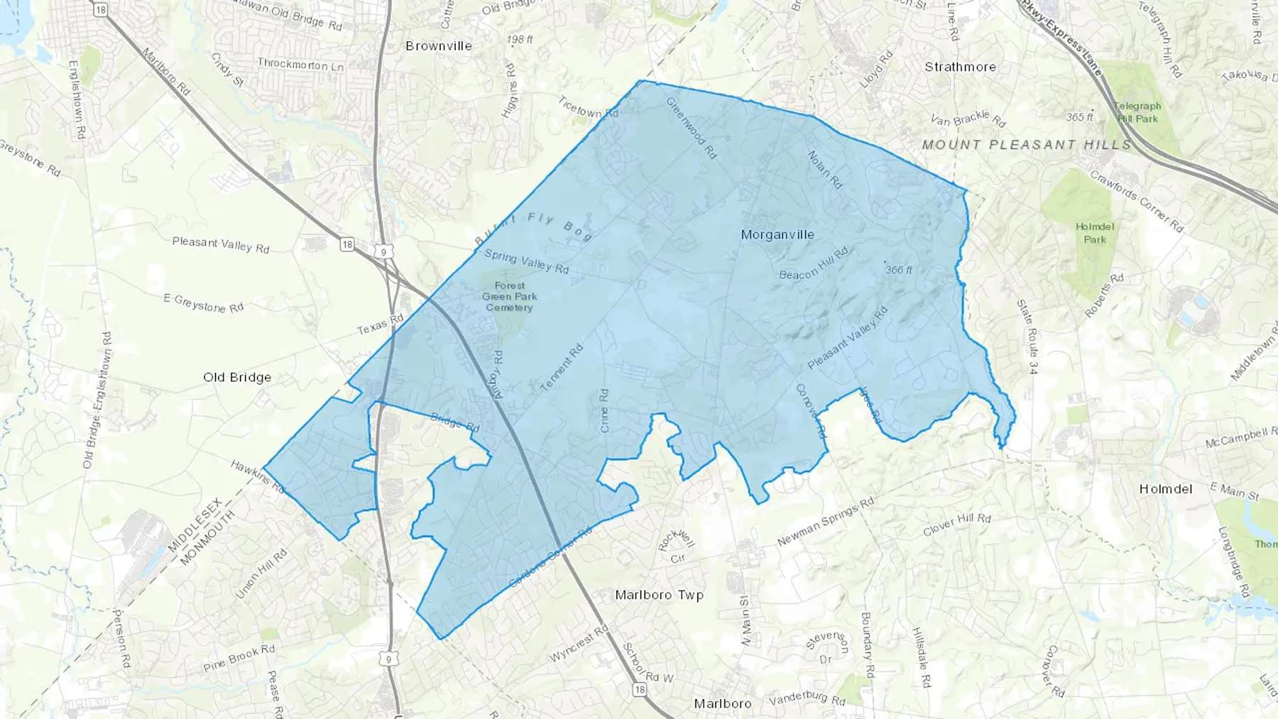 Morganville, NJ Cash heating Oil delivery map Map of the COD Fuel Oil delivery service area for Morganville, NJ