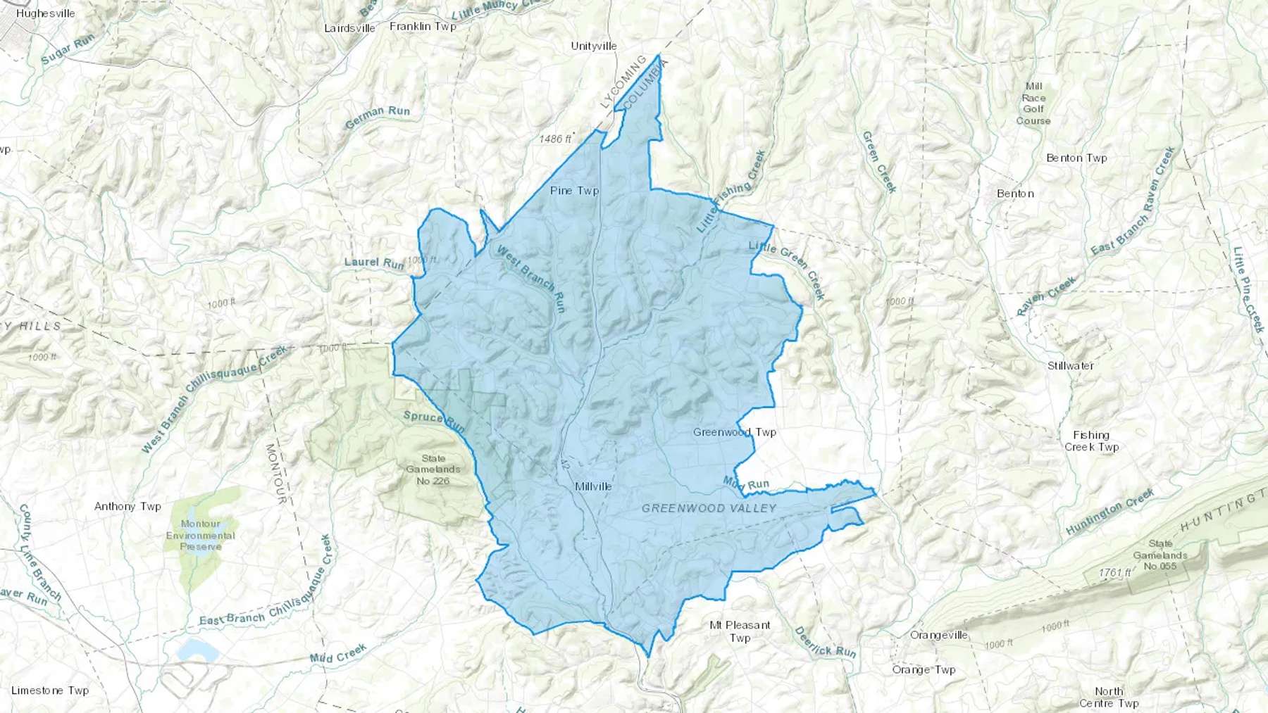 Millville, PA Cash heating Oil delivery map Map of the COD Fuel Oil delivery service area for Millville, PA