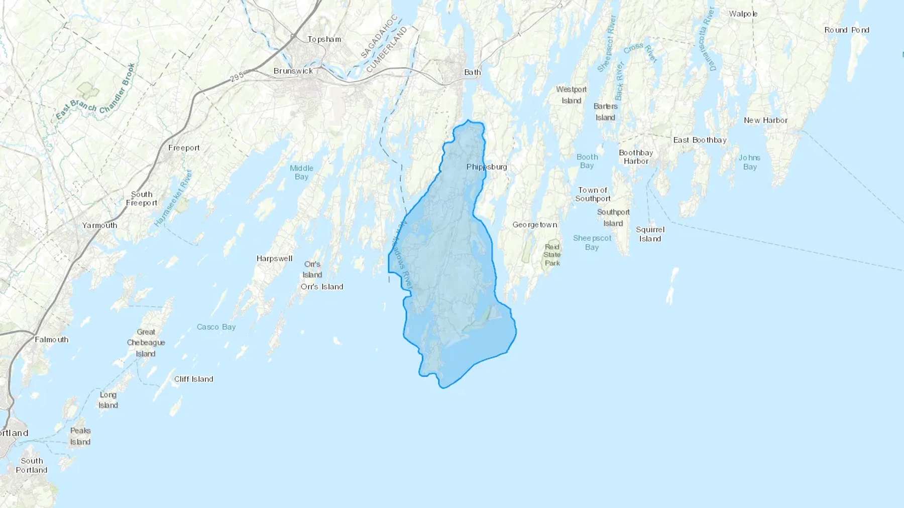 Sebasco Estates, ME Cash heating Oil delivery map Map of the COD Fuel Oil delivery service area for Sebasco Estates, ME