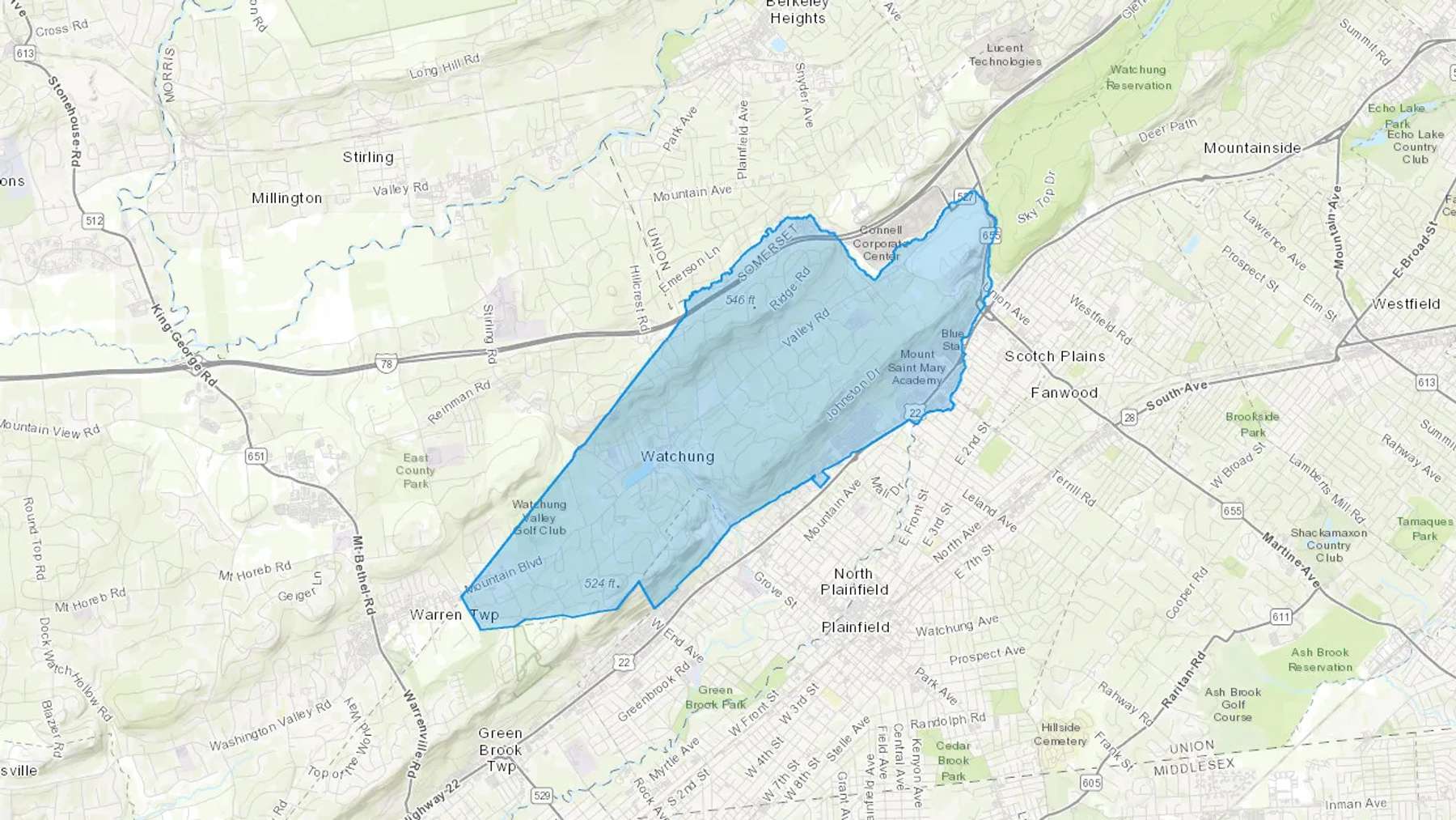 Watchung, NJ Cash heating Oil delivery map Map of the COD Fuel Oil delivery service area for Watchung, NJ