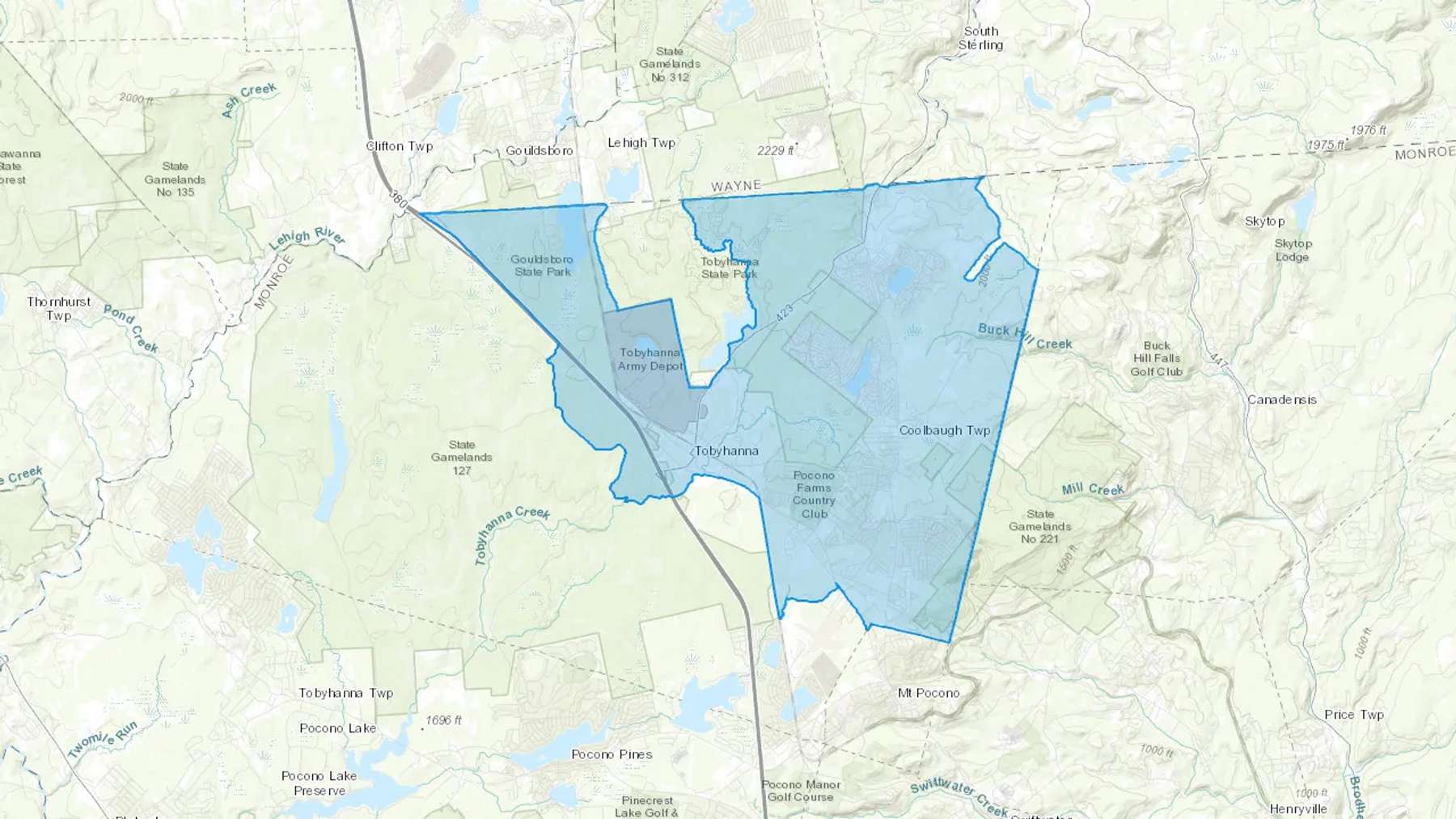 Tobyhanna, PA Cash heating Oil delivery map Map of the COD Fuel Oil delivery service area for Tobyhanna, PA