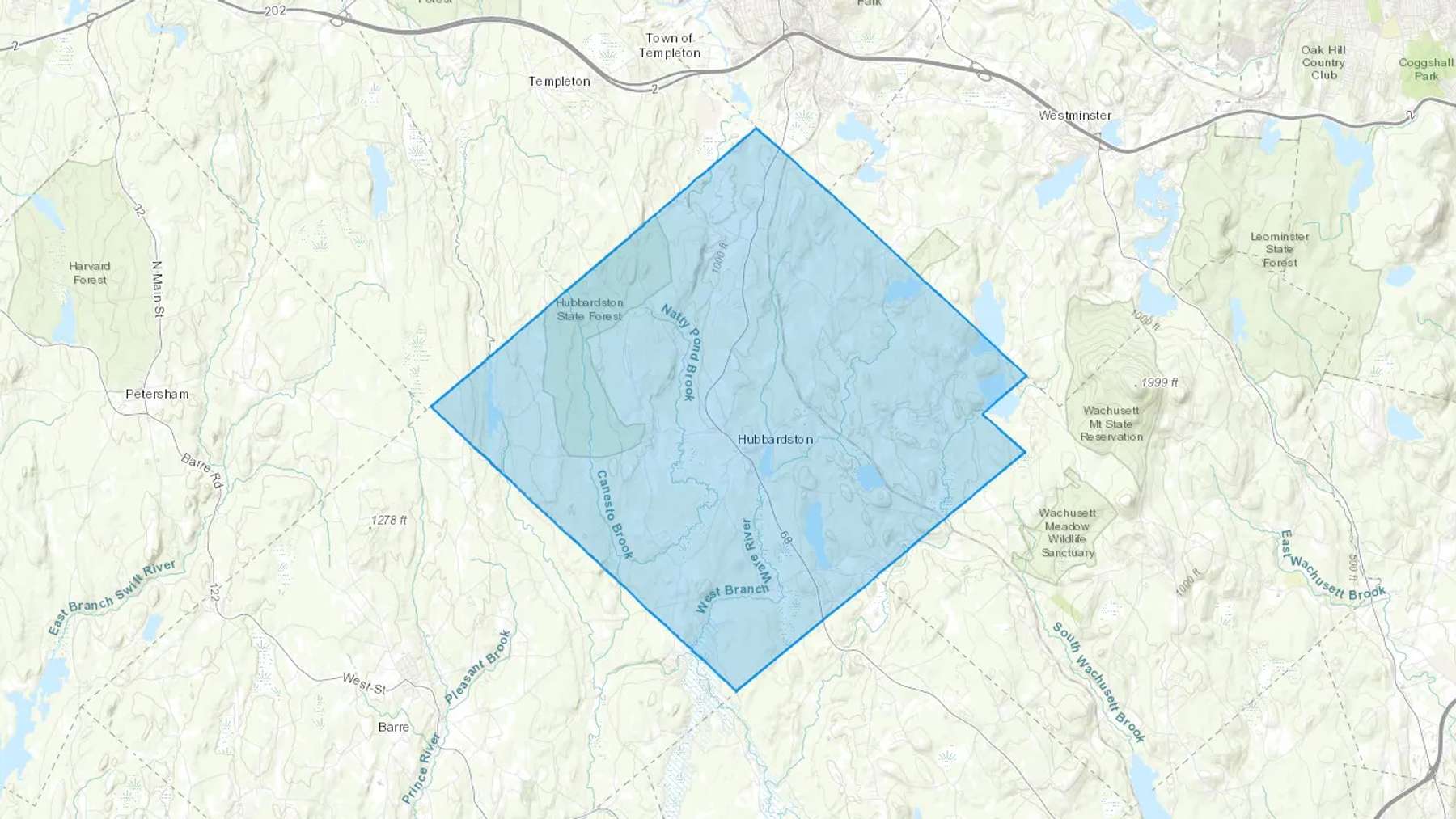 Hubbardston, MA Cash heating Oil delivery map Map of the COD Fuel Oil delivery service area for Hubbardston, MA