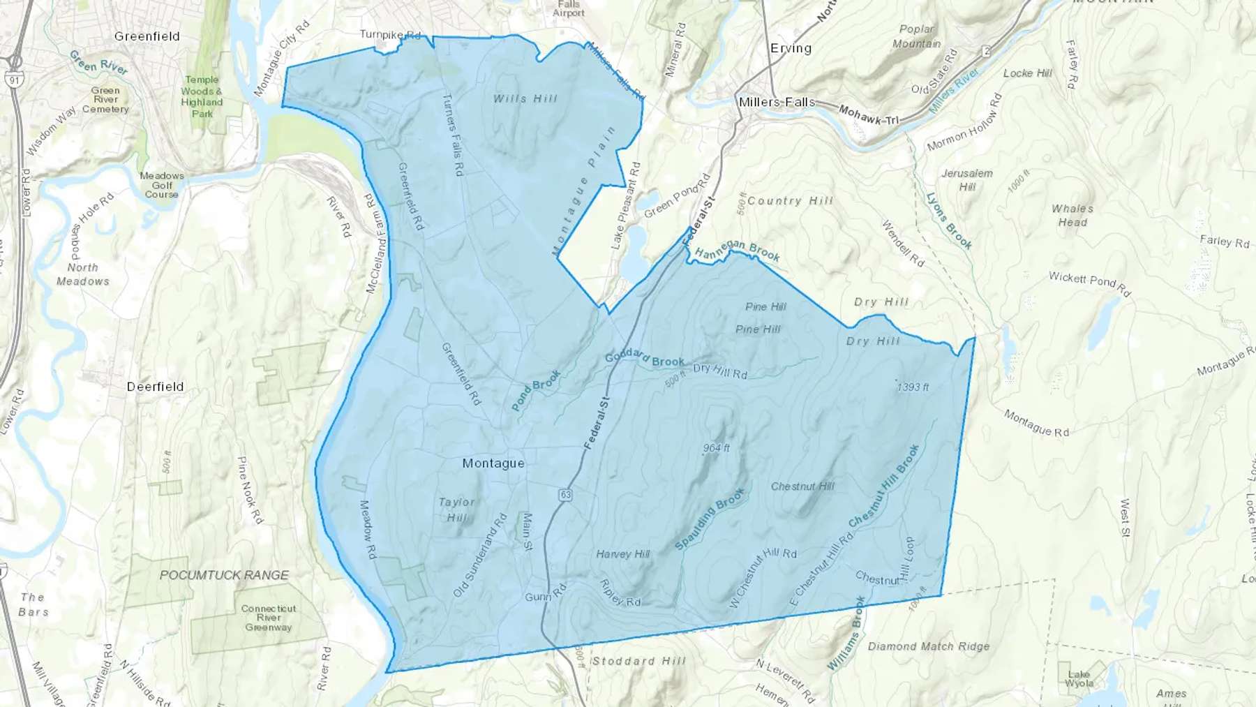 Montague, MA Cash heating Oil delivery map Map of the COD Fuel Oil delivery service area for Montague, MA