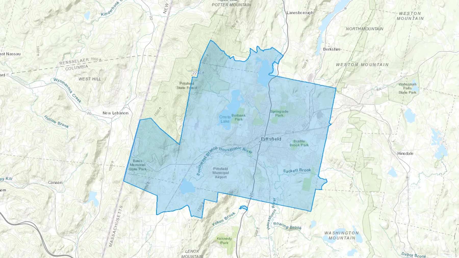 Pittsfield, MA Cash heating Oil delivery map Map of the COD Fuel Oil delivery service area for Pittsfield, MA