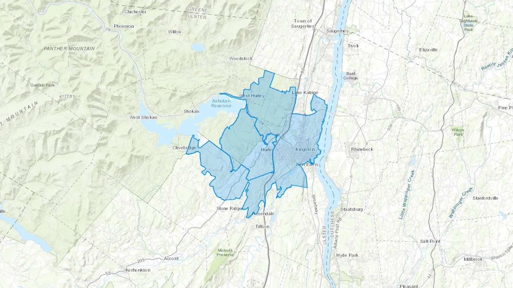 Kingston, NY Cash heating Oil delivery map Map of the COD Fuel Oil delivery service area for Kingston, NY