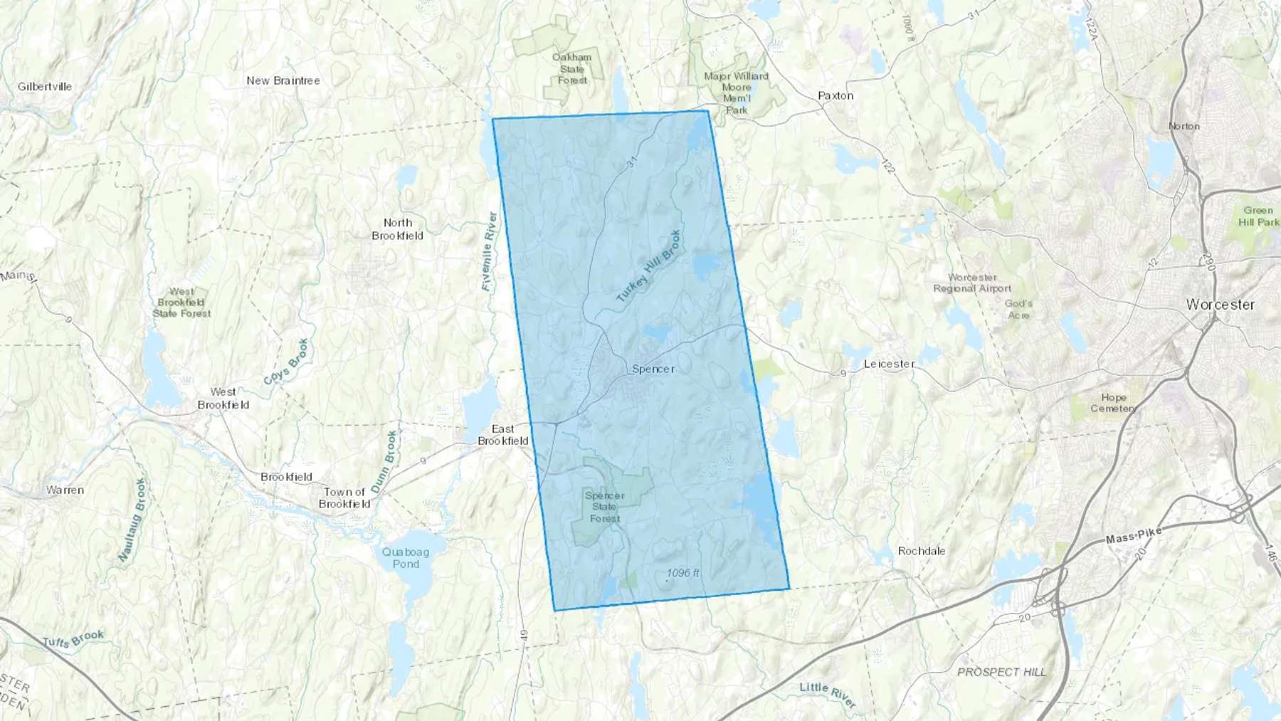 Spencer, MA Cash heating Oil delivery map Map of the COD Fuel Oil delivery service area for Spencer, MA