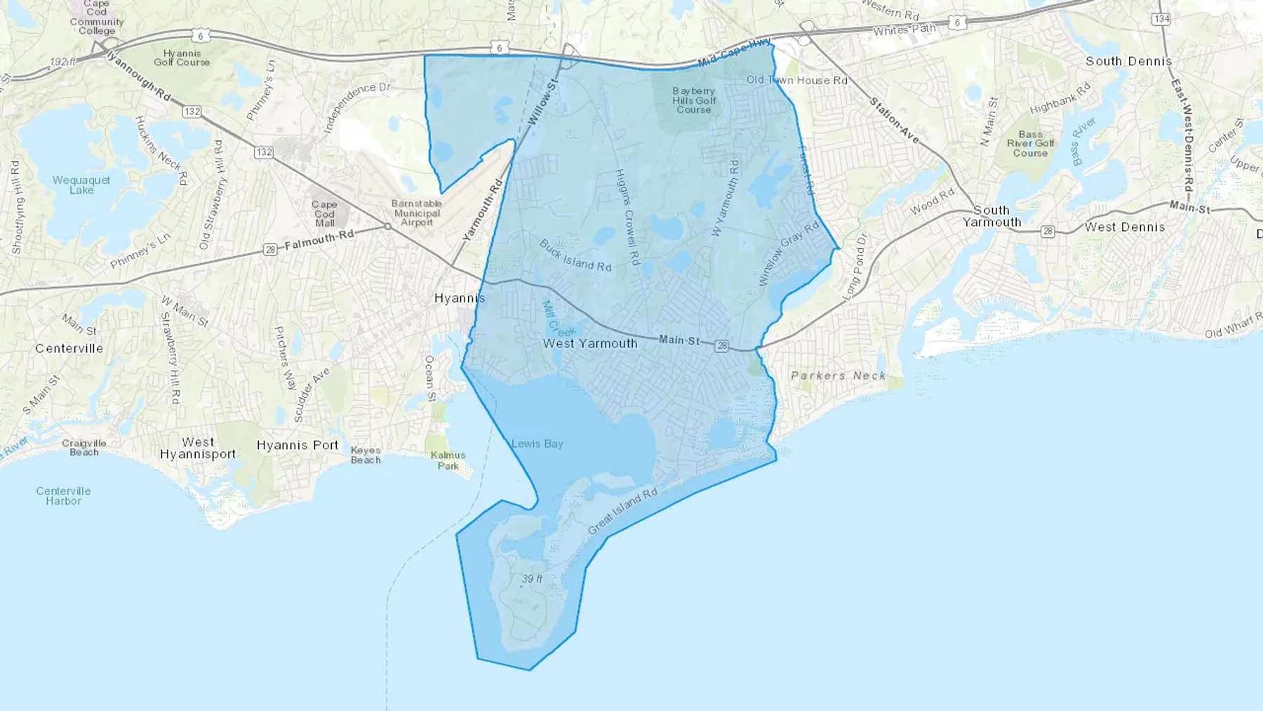 West Yarmouth, MA Cash heating Oil delivery map Map of the COD Fuel Oil delivery service area for West Yarmouth, MA