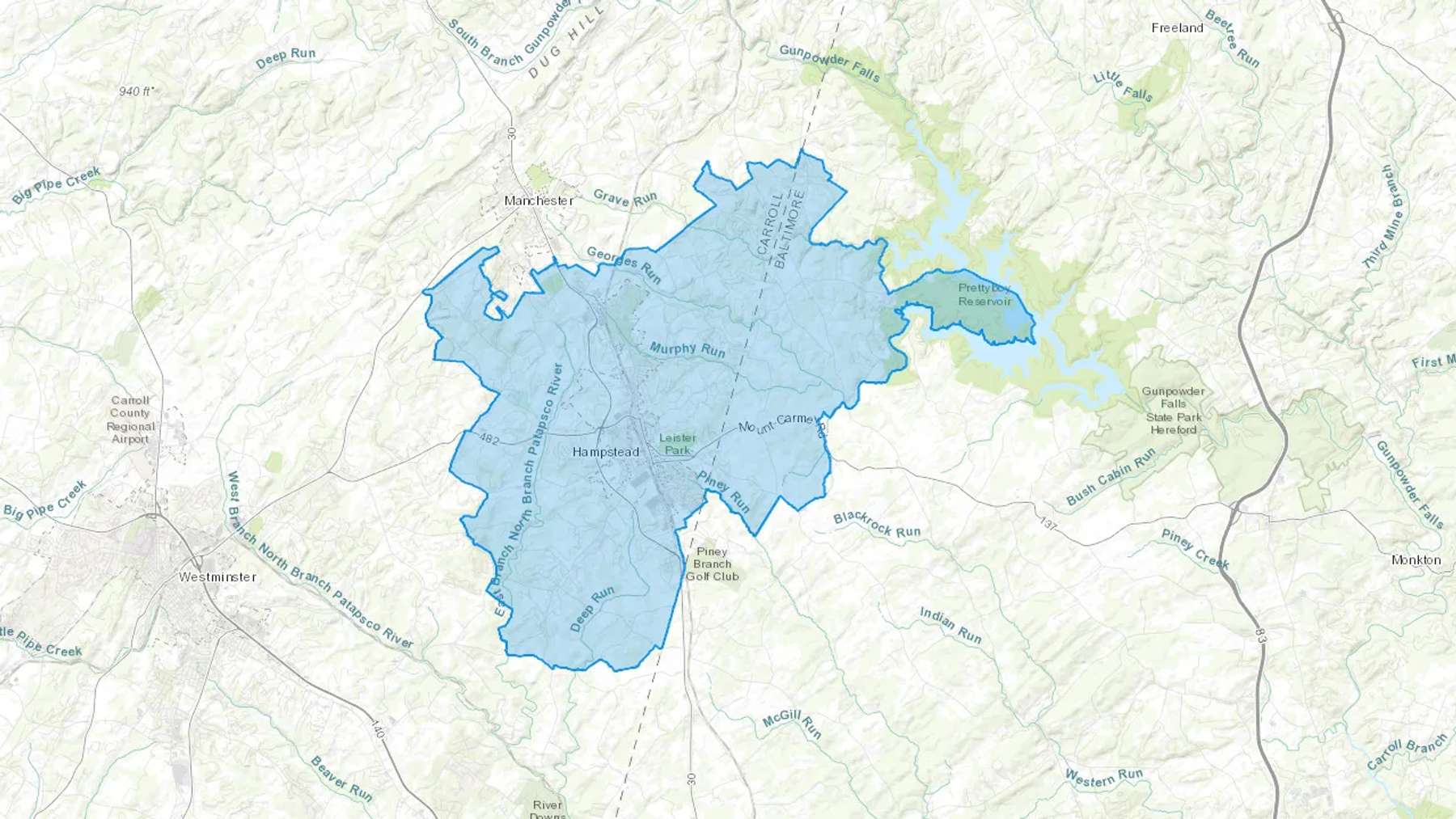 Hampstead, MD Cash heating Oil delivery map Map of the COD Fuel Oil delivery service area for Hampstead, MD