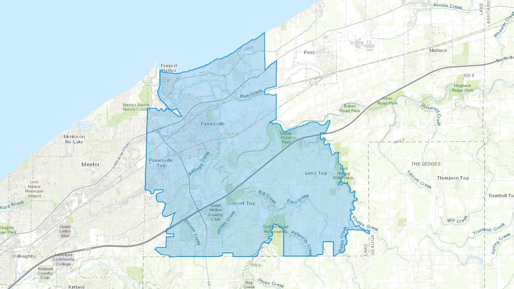 Painesville, OH Cash heating Oil delivery map Map of the COD Fuel Oil delivery service area for Painesville, OH