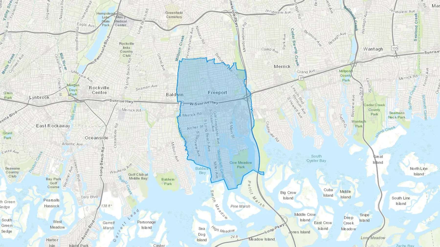 Freeport, NY Cash heating Oil delivery map Map of the COD Fuel Oil delivery service area for Freeport, NY