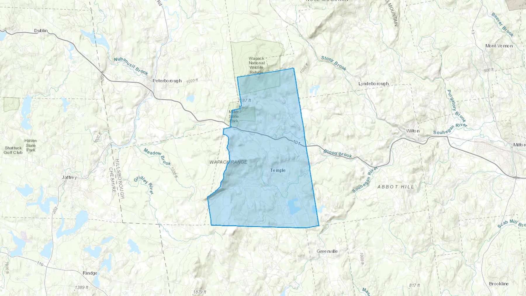 Temple, NH Cash heating Oil delivery map Map of the COD Fuel Oil delivery service area for Temple, NH