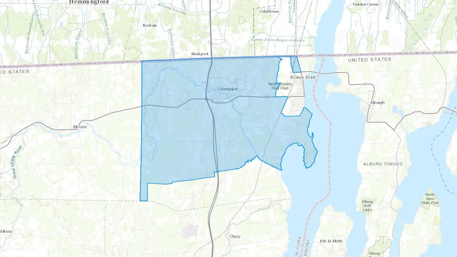 Champlain, NY Cash heating Oil delivery map Map of the COD Fuel Oil delivery service area for Champlain, NY