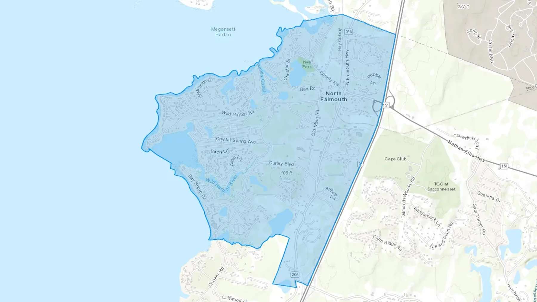 North Falmouth, MA Cash heating Oil delivery map Map of the COD Fuel Oil delivery service area for North Falmouth, MA