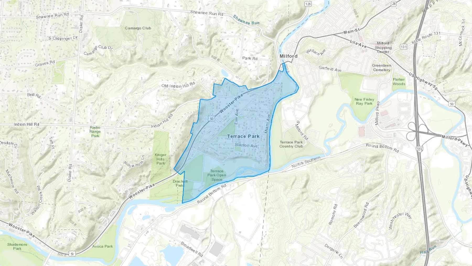 Terrace Park, OH Cash heating Oil delivery map Map of the COD Fuel Oil delivery service area for Terrace Park, OH