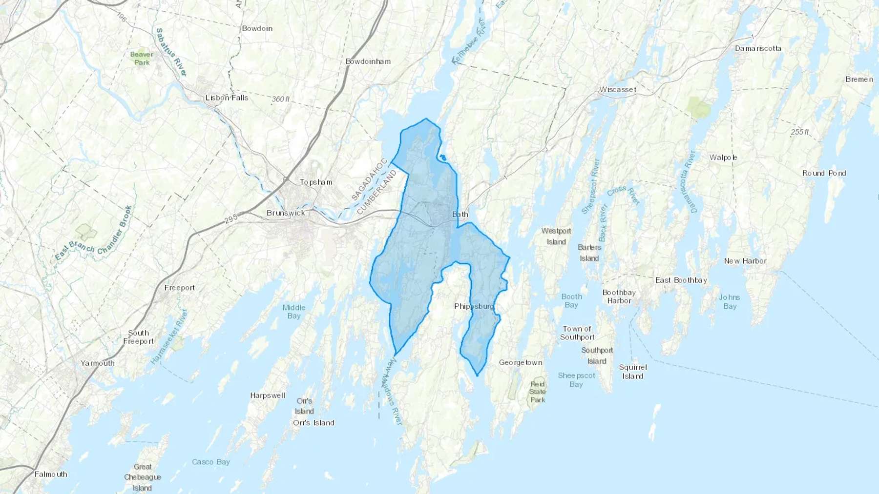 Bath, ME Cash heating Oil delivery map Map of the COD Fuel Oil delivery service area for Bath, ME