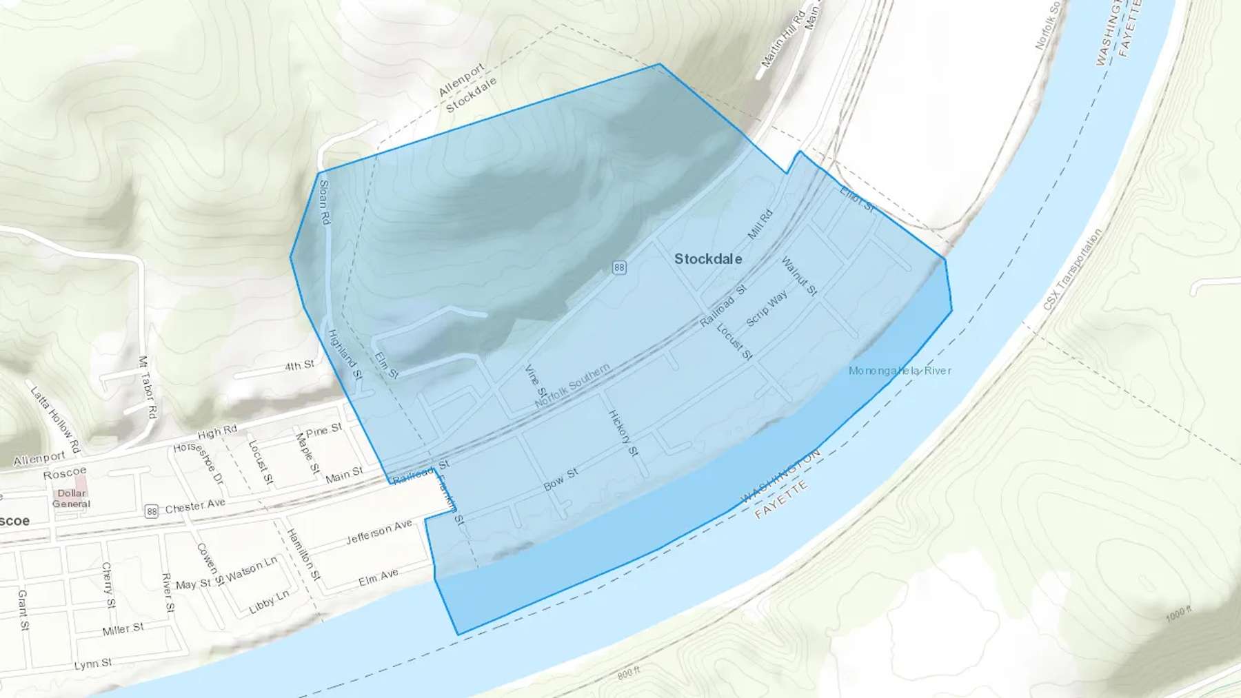 Stockdale, PA Cash heating Oil delivery map Map of the COD Fuel Oil delivery service area for Stockdale, PA