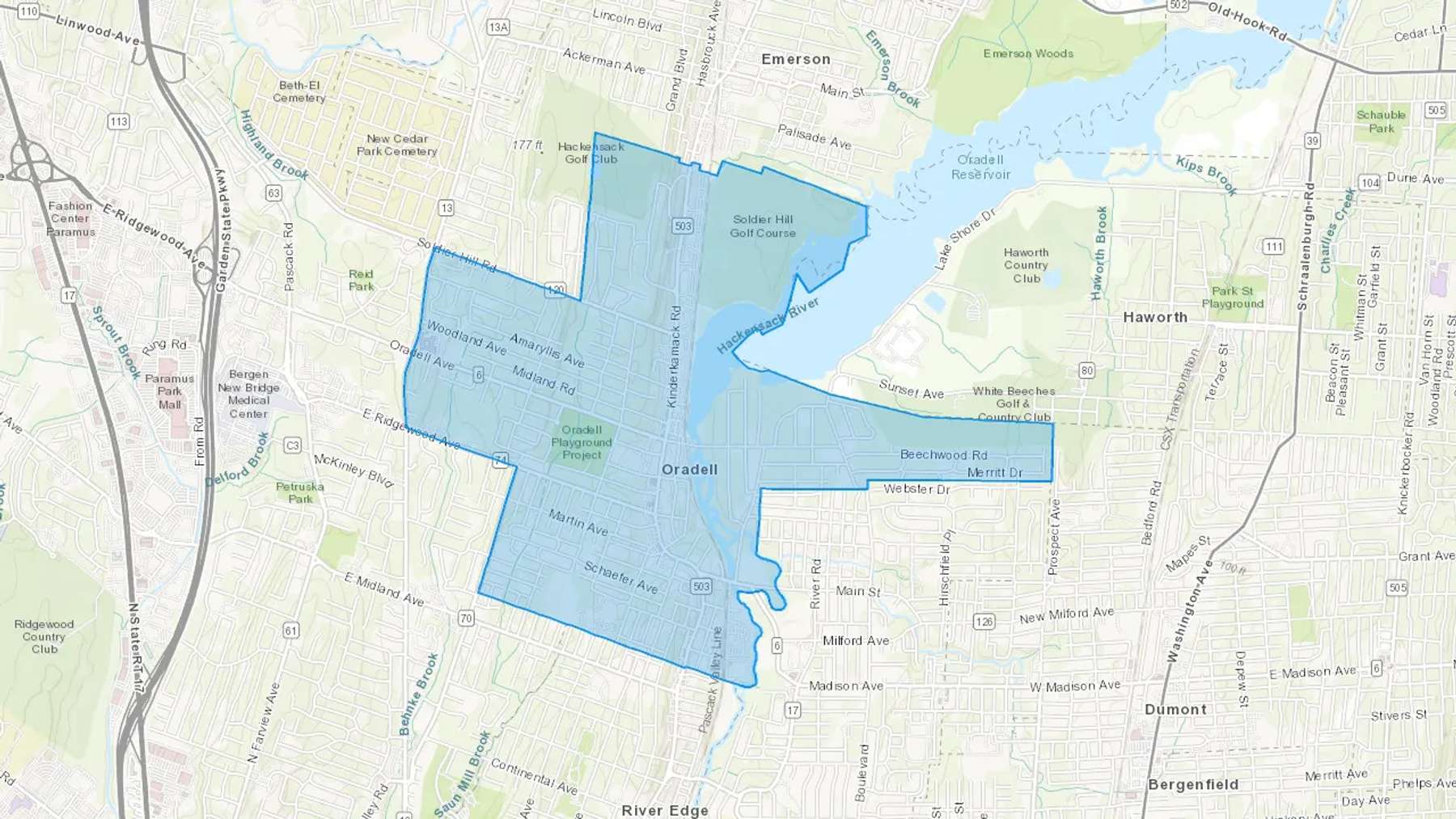 Oradell, NJ Cash heating Oil delivery map Map of the COD Fuel Oil delivery service area for Oradell, NJ