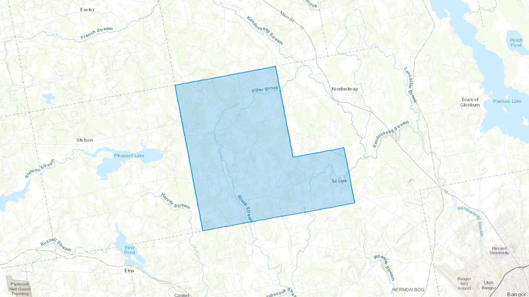Levant, ME Cash heating Oil delivery map Map of the COD Fuel Oil delivery service area for Levant, ME