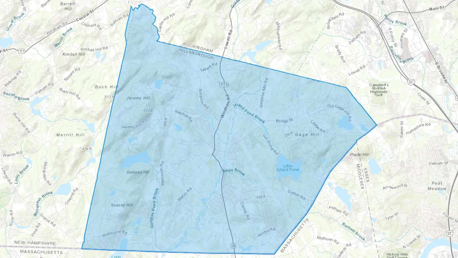 Pelham, NH Cash heating Oil delivery map Map of the COD Fuel Oil delivery service area for Pelham, NH