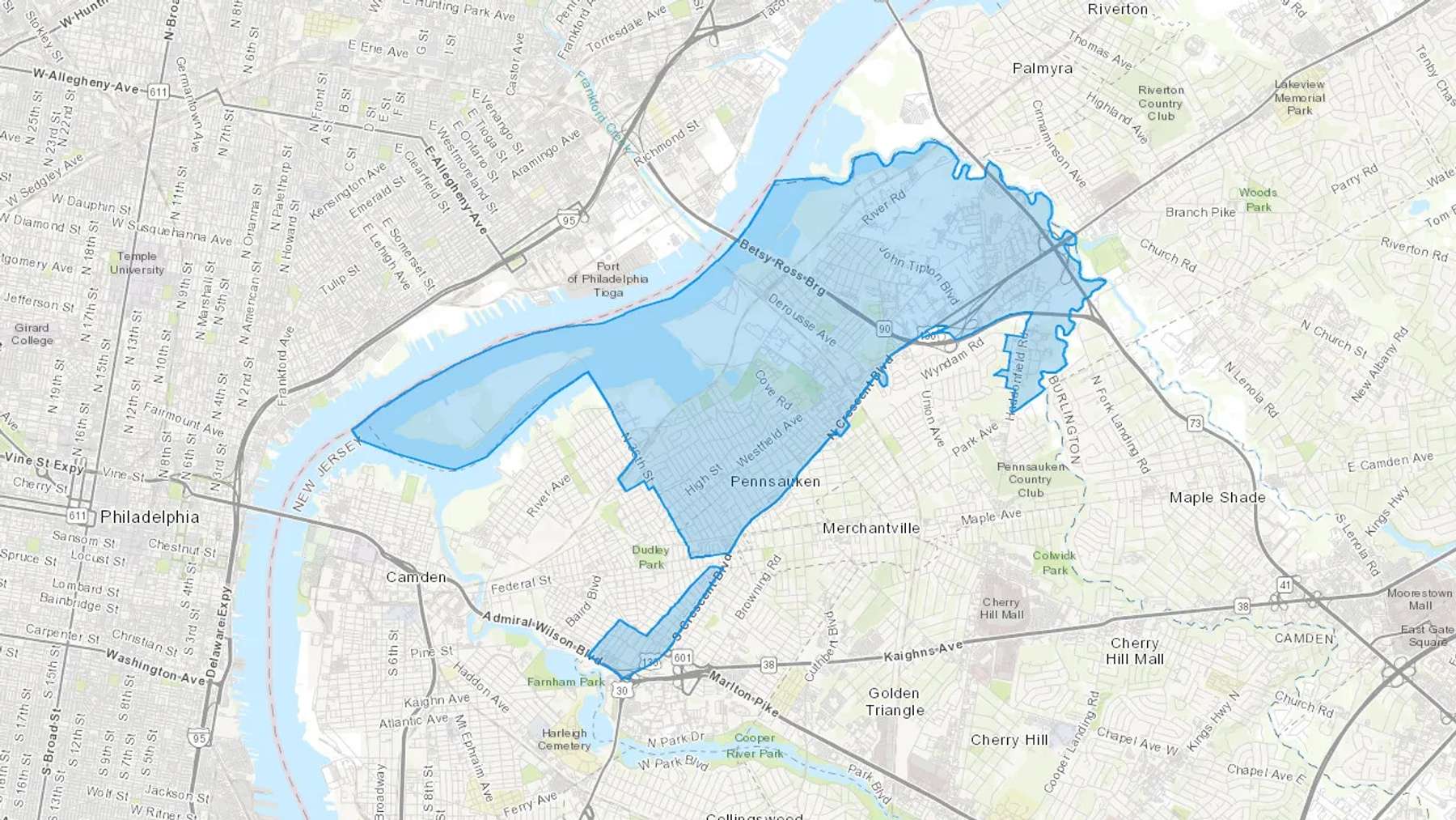 Pennsauken, NJ Cash heating Oil delivery map Map of the COD Fuel Oil delivery service area for Pennsauken, NJ
