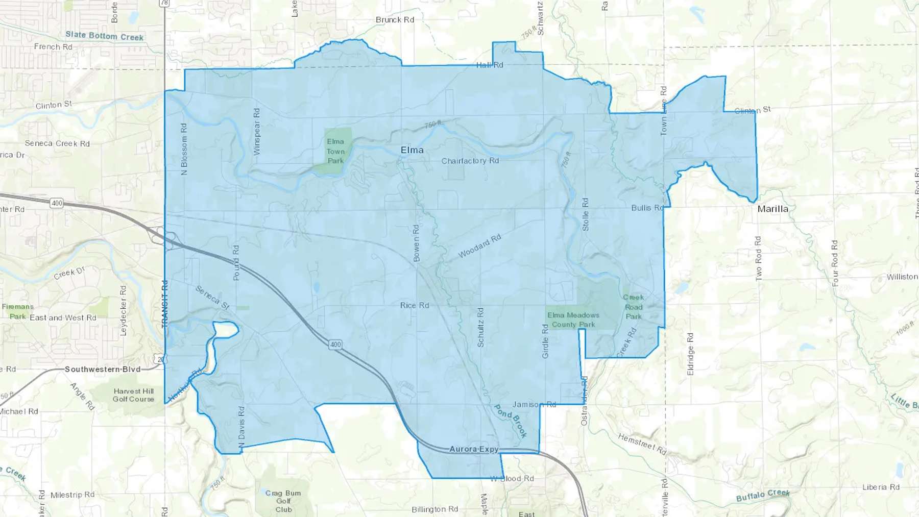 Spring Brook, NY Cash heating Oil delivery map Map of the COD Fuel Oil delivery service area for Spring Brook, NY