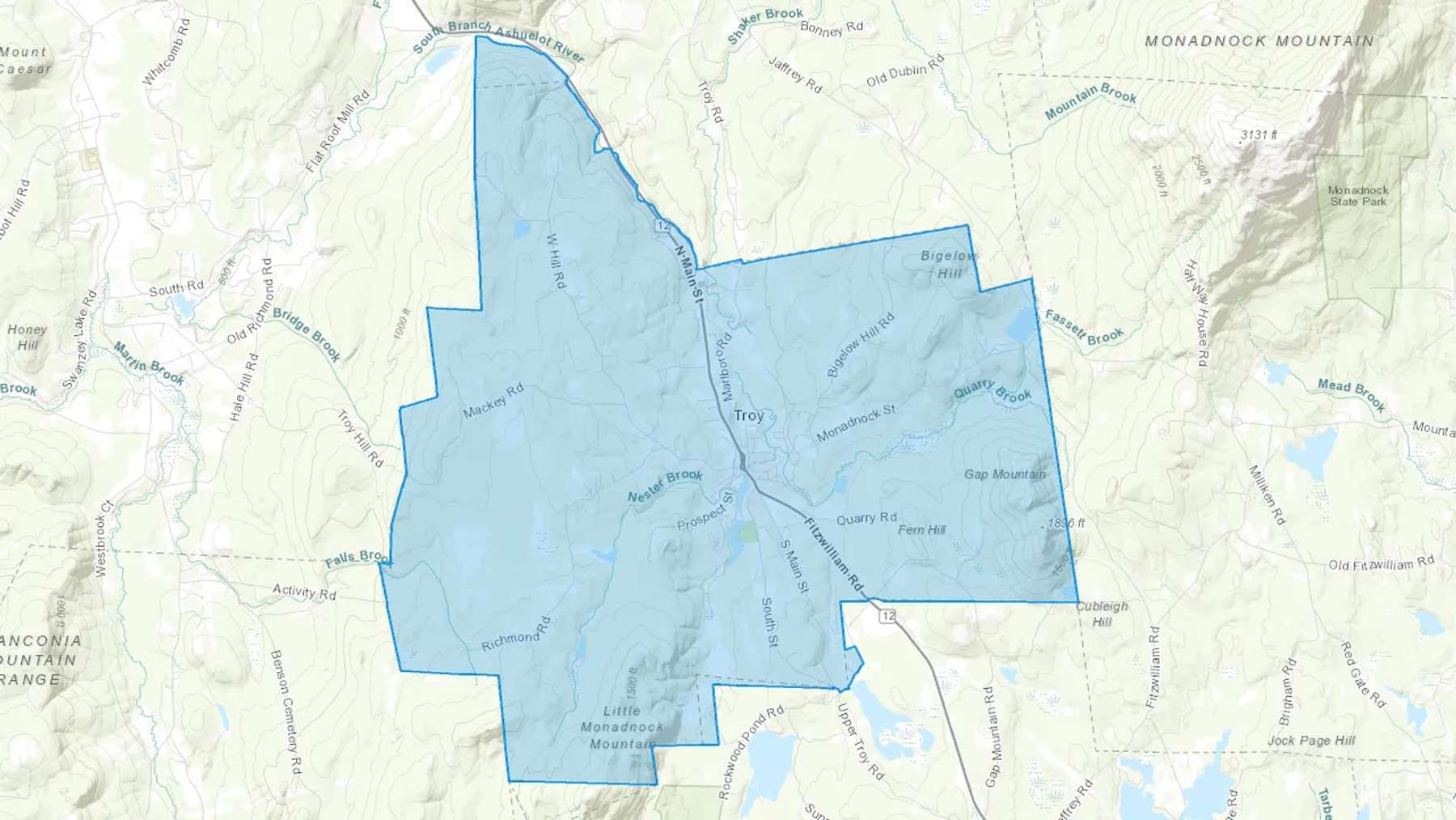 Troy, NH Cash heating Oil delivery map Map of the COD Fuel Oil delivery service area for Troy, NH
