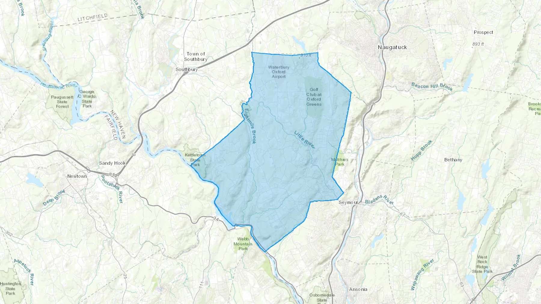 Oxford, CT Cash heating Oil delivery map Map of the COD Fuel Oil delivery service area for Oxford, CT