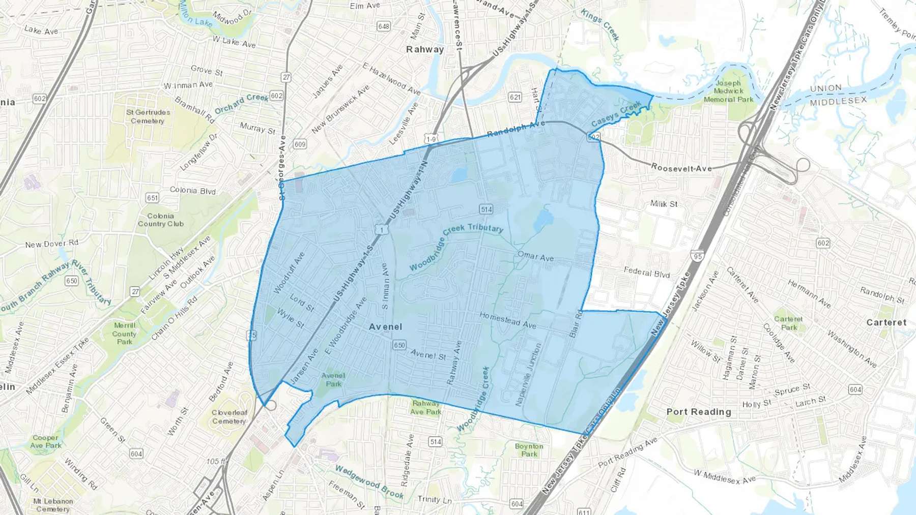 Avenel, NJ Cash heating Oil delivery map Map of the COD Fuel Oil delivery service area for Avenel, NJ