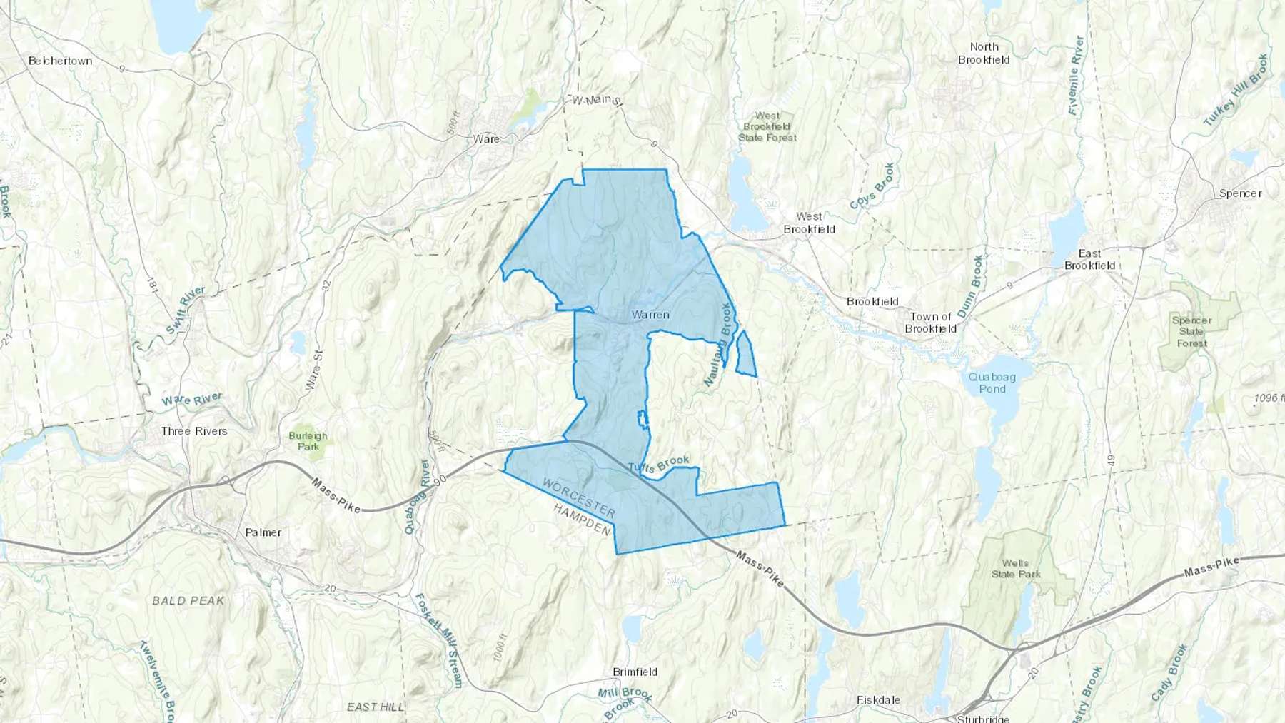 Warren, MA Cash heating Oil delivery map Map of the COD Fuel Oil delivery service area for Warren, MA