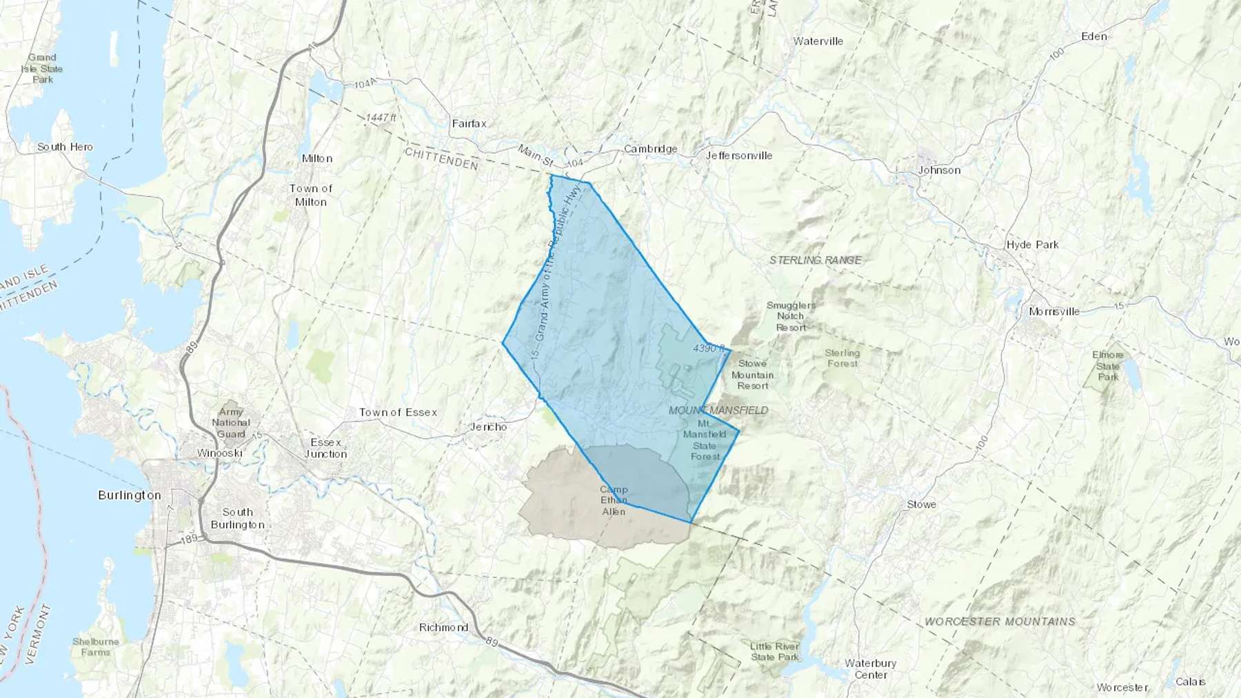Underhill, VT Cash heating Oil delivery map Map of the COD Fuel Oil delivery service area for Underhill, VT