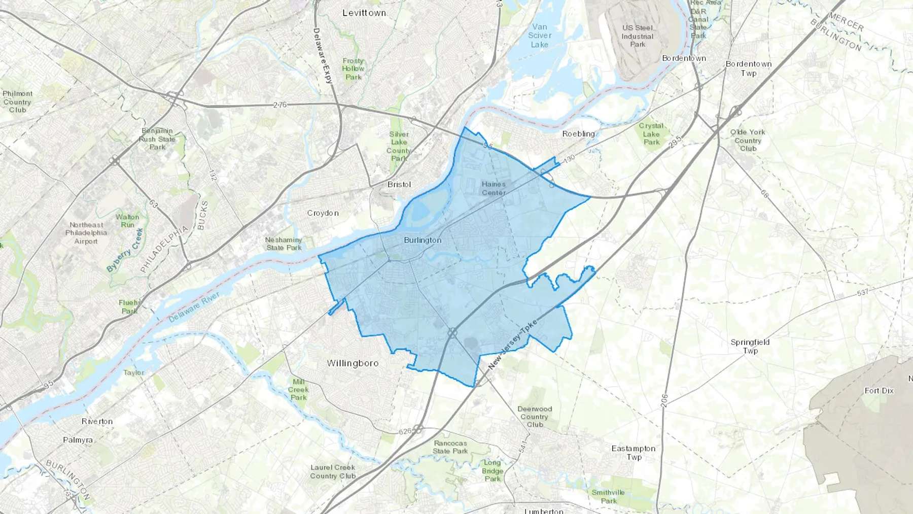 Burlington, NJ Cash heating Oil delivery map Map of the COD Fuel Oil delivery service area for Burlington, NJ