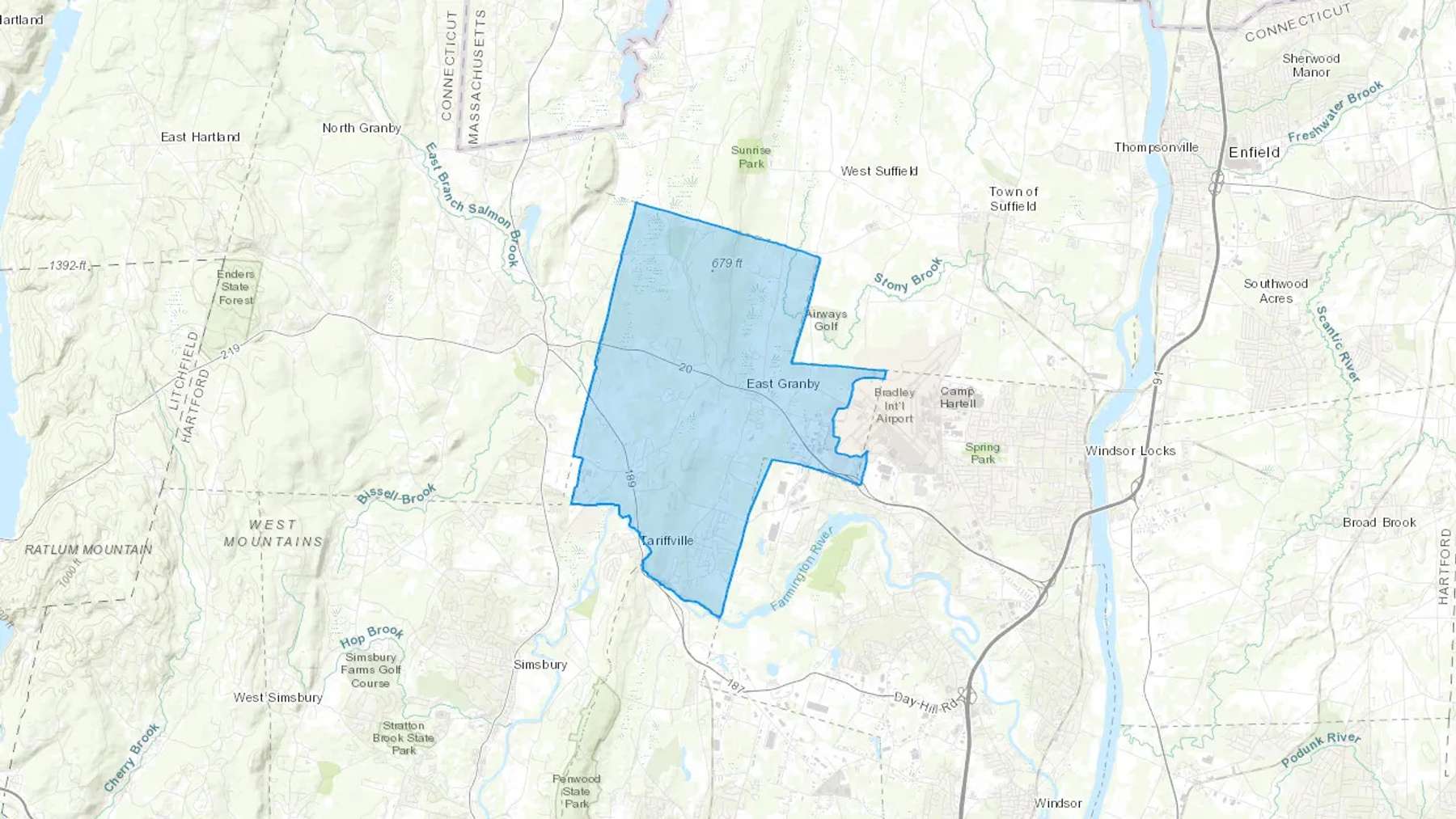 East Granby, CT Cash heating Oil delivery map Map of the COD Fuel Oil delivery service area for East Granby, CT