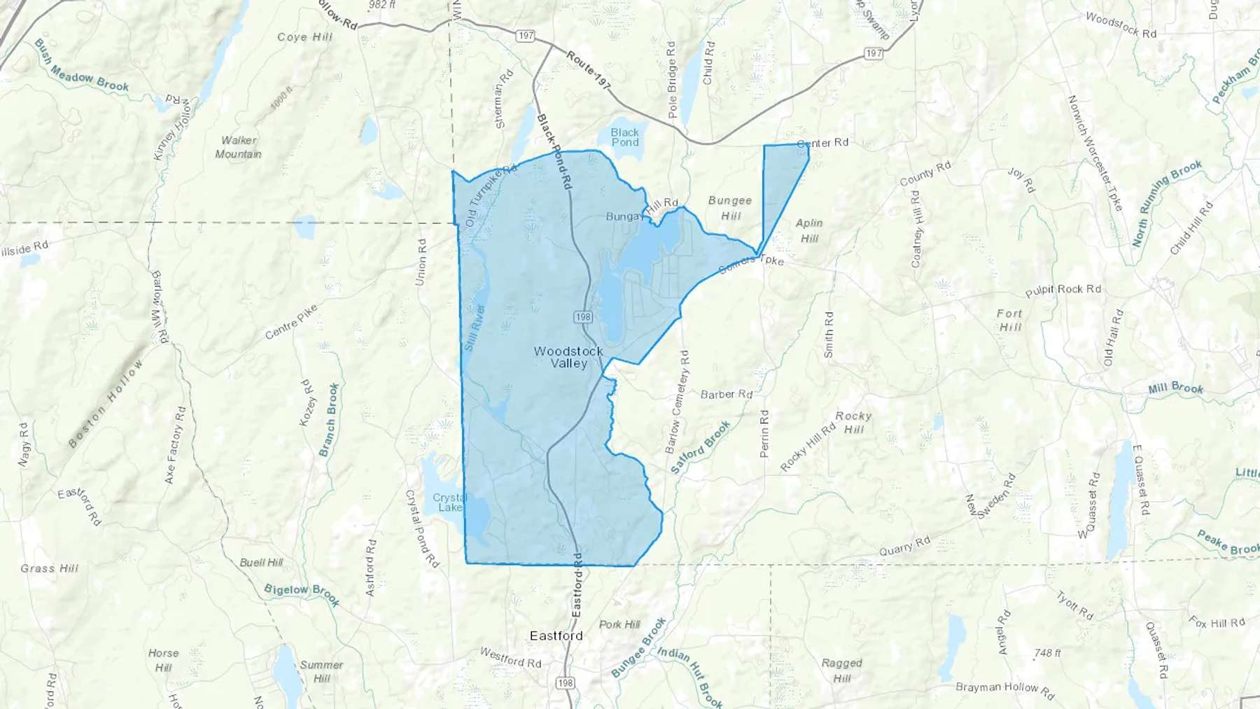 Woodstock Valley, CT Cash heating Oil delivery map Map of the COD Fuel Oil delivery service area for Woodstock Valley, CT