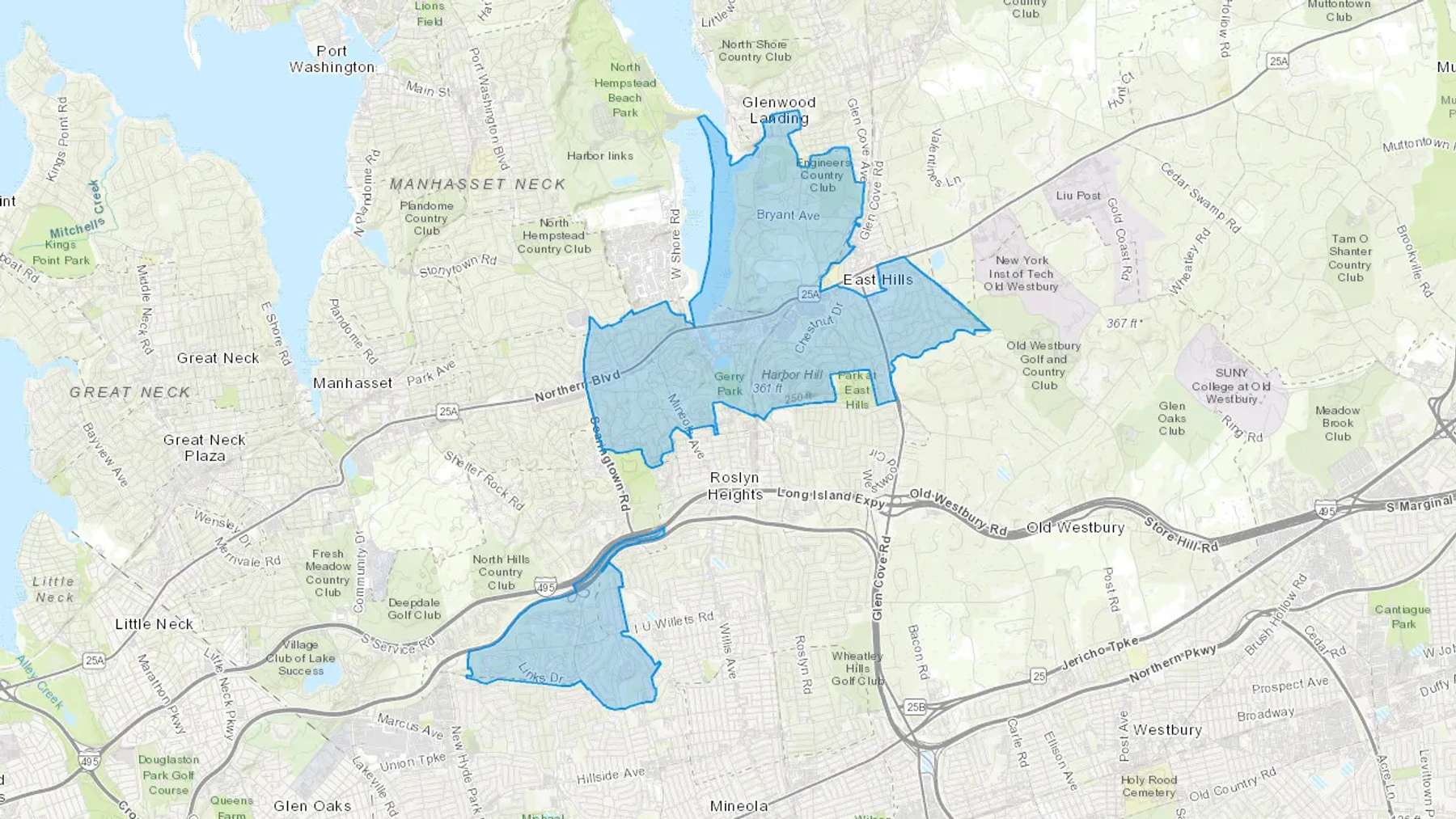 Roslyn, NY Cash heating Oil delivery map Map of the COD Fuel Oil delivery service area for Roslyn, NY