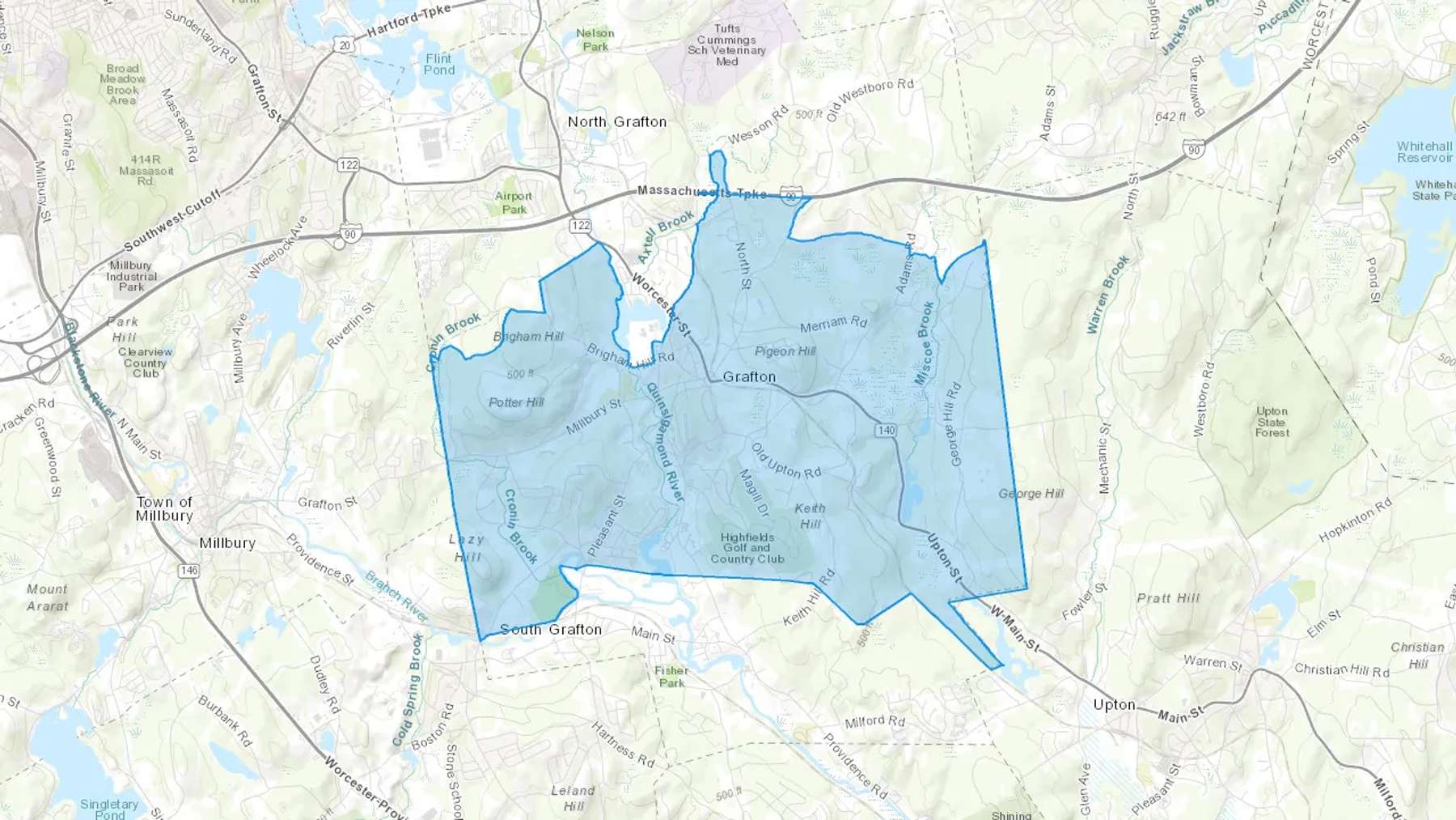 Grafton, MA Cash heating Oil delivery map Map of the COD Fuel Oil delivery service area for Grafton, MA