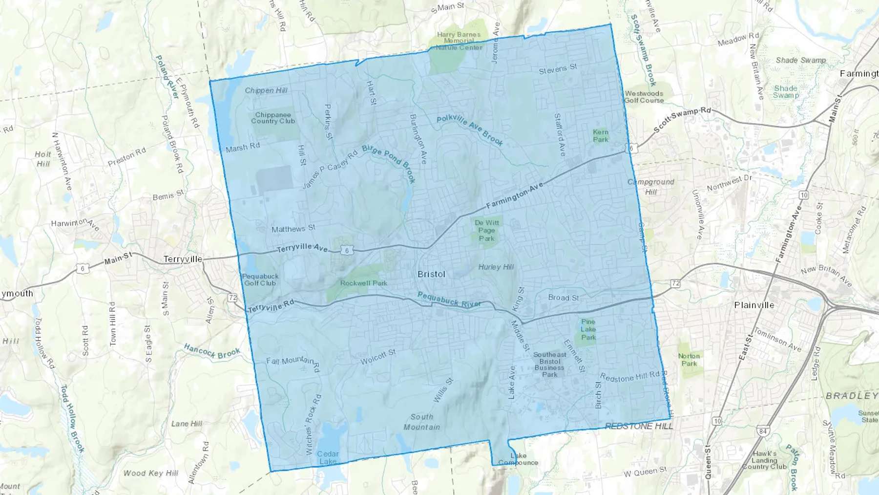 Bristol, CT Cash heating Oil delivery map Map of the COD Fuel Oil delivery service area for Bristol, CT