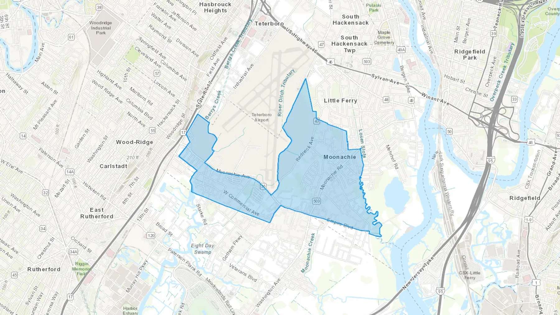 Moonachie, NJ Cash heating Oil delivery map Map of the COD Fuel Oil delivery service area for Moonachie, NJ
