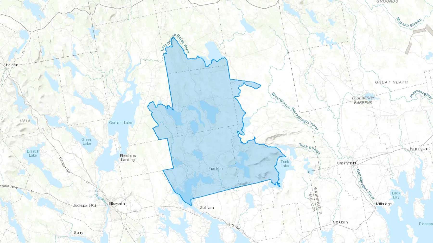 Franklin, ME Cash heating Oil delivery map Map of the COD Fuel Oil delivery service area for Franklin, ME