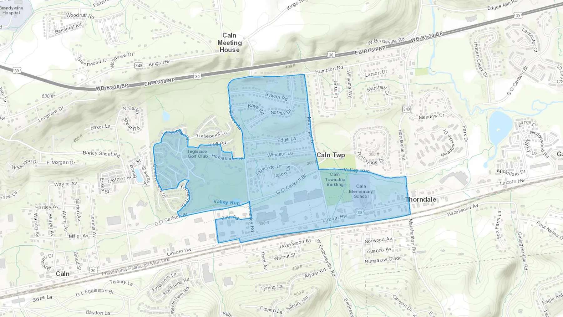Thorndale, PA Cash heating Oil delivery map Map of the COD Fuel Oil delivery service area for Thorndale, PA