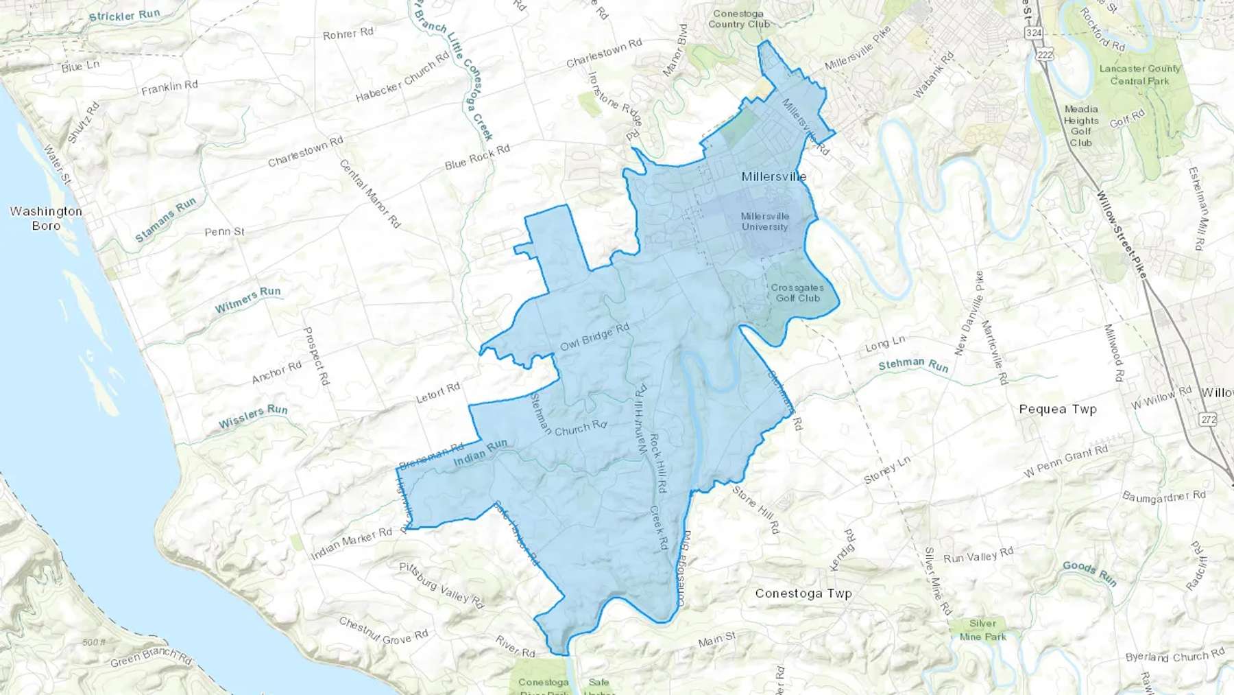 Millersville, PA Cash heating Oil delivery map Map of the COD Fuel Oil delivery service area for Millersville, PA
