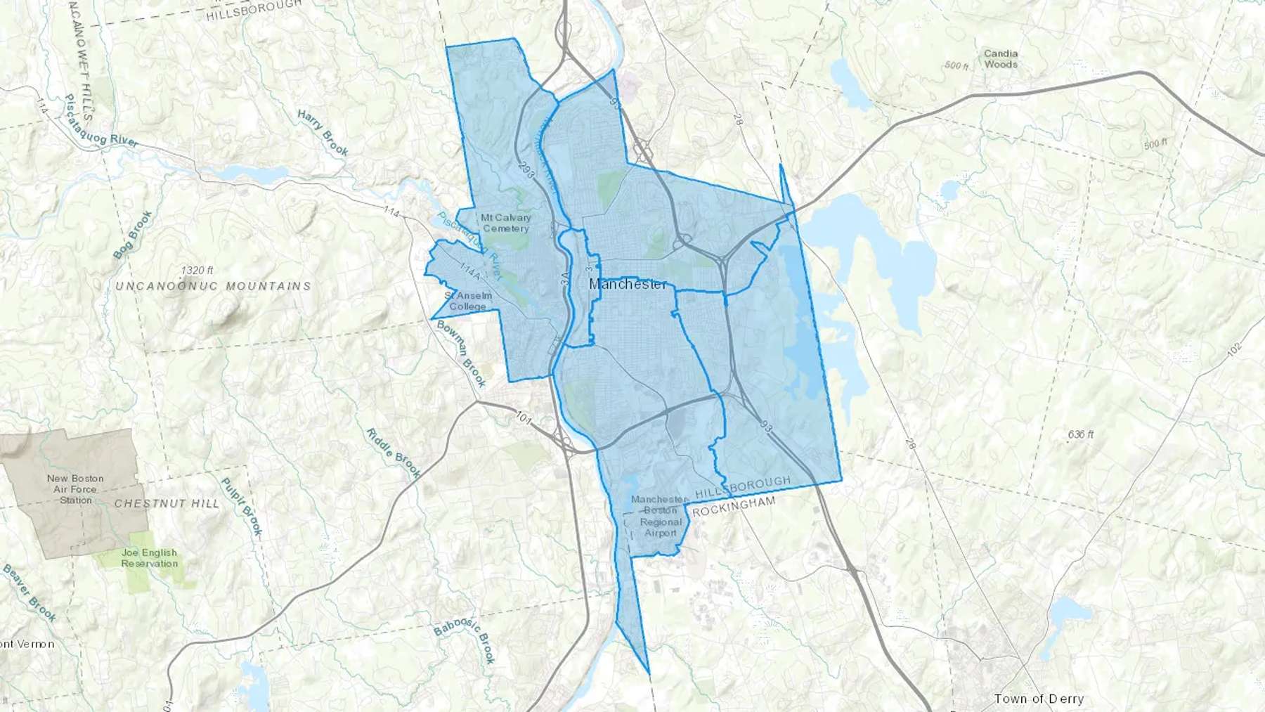 Manchester, NH Cash heating Oil delivery map Map of the COD Fuel Oil delivery service area for Manchester, NH