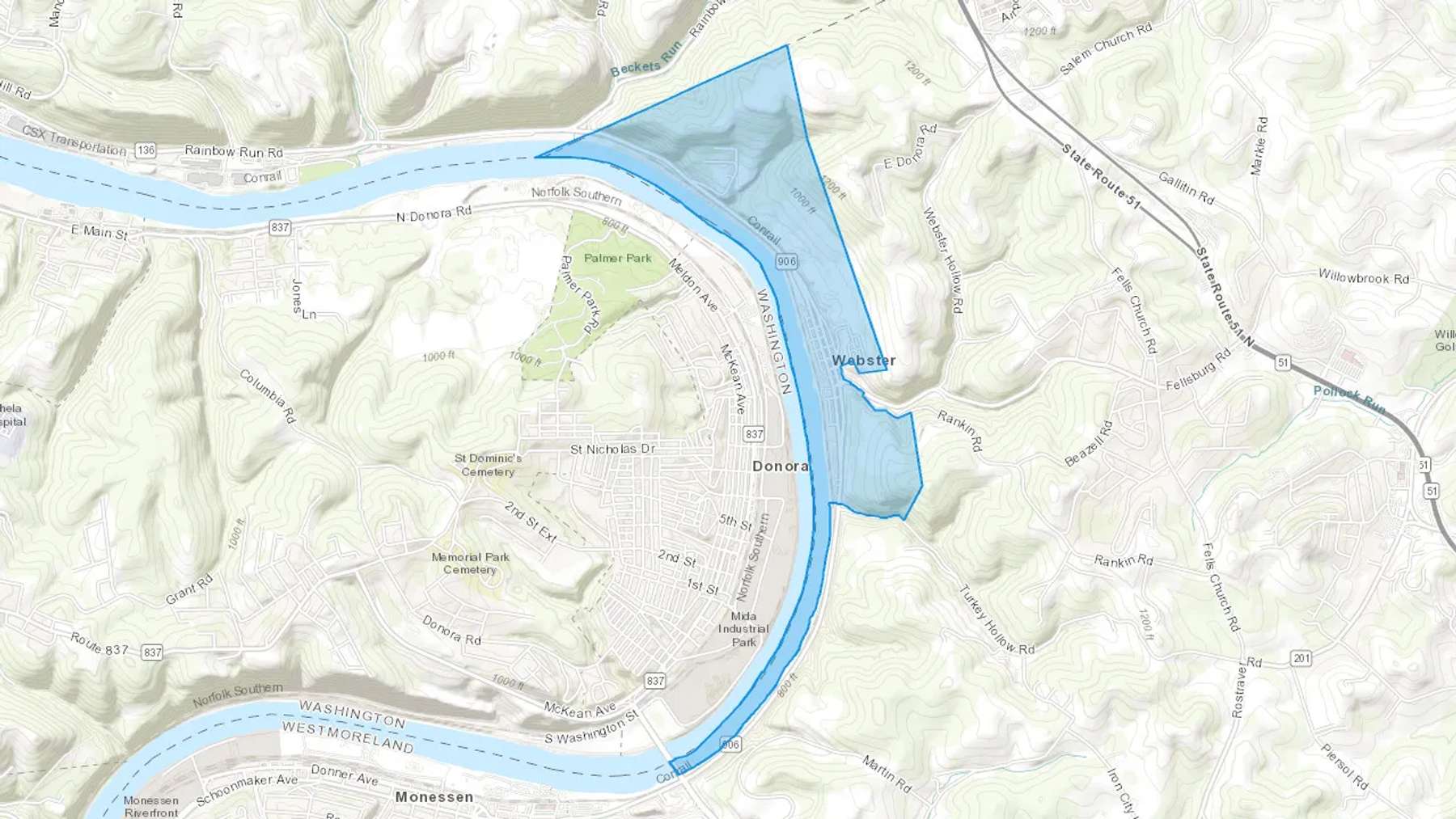 Webster, PA Cash heating Oil delivery map Map of the COD Fuel Oil delivery service area for Webster, PA