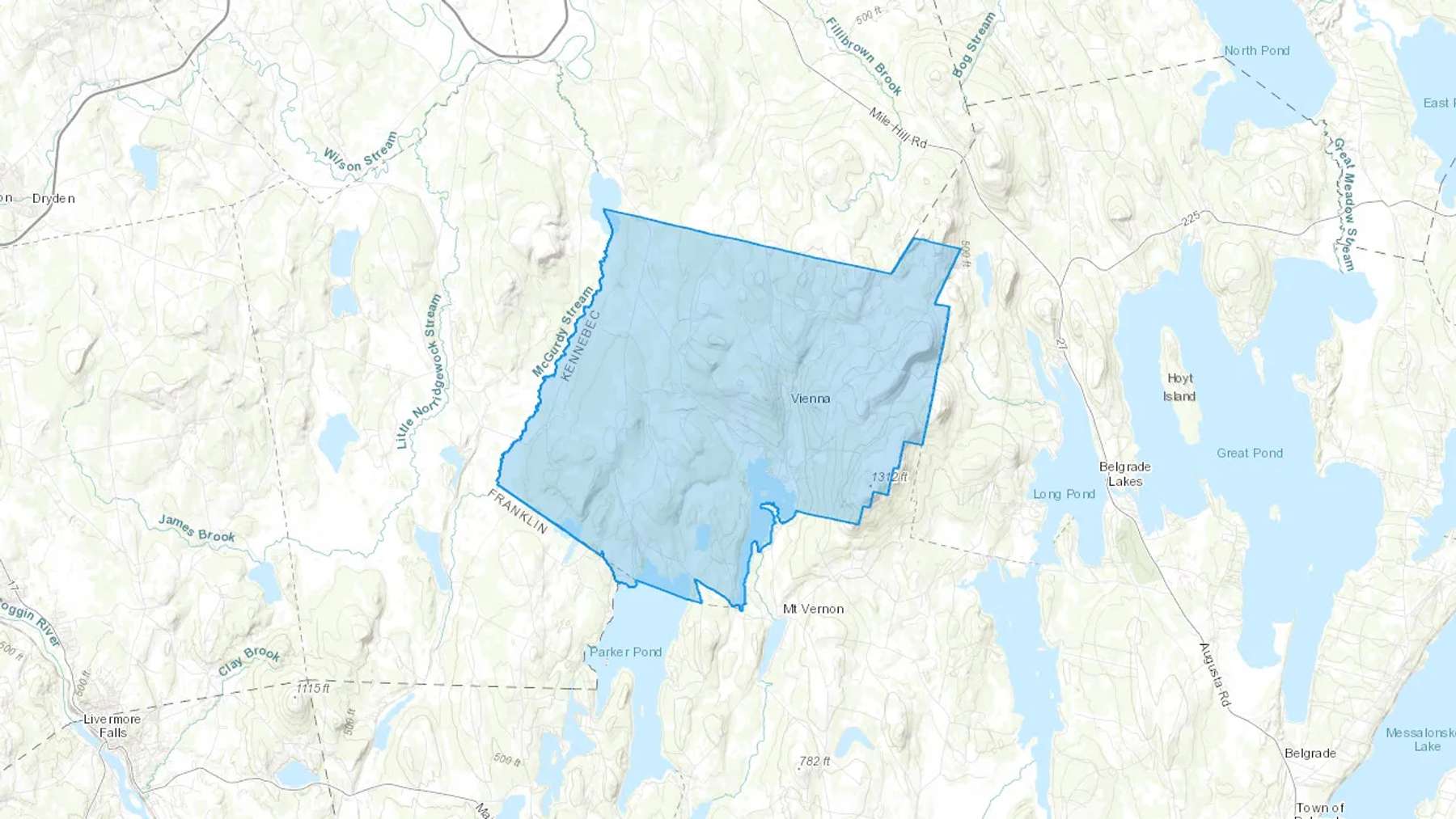 Vienna, ME Cash heating Oil delivery map Map of the COD Fuel Oil delivery service area for Vienna, ME