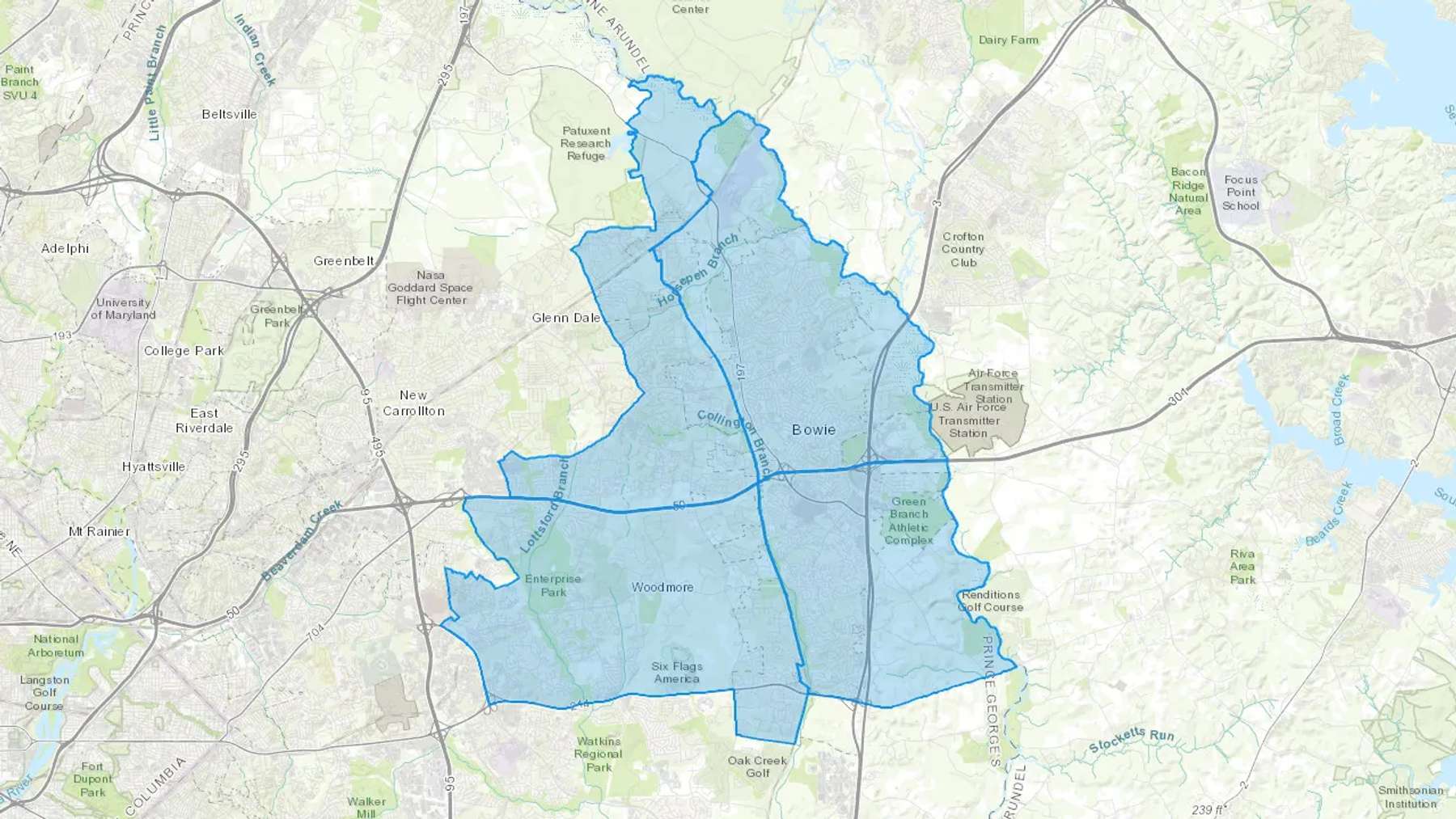 Bowie, MD Cash heating Oil delivery map Map of the COD Fuel Oil delivery service area for Bowie, MD