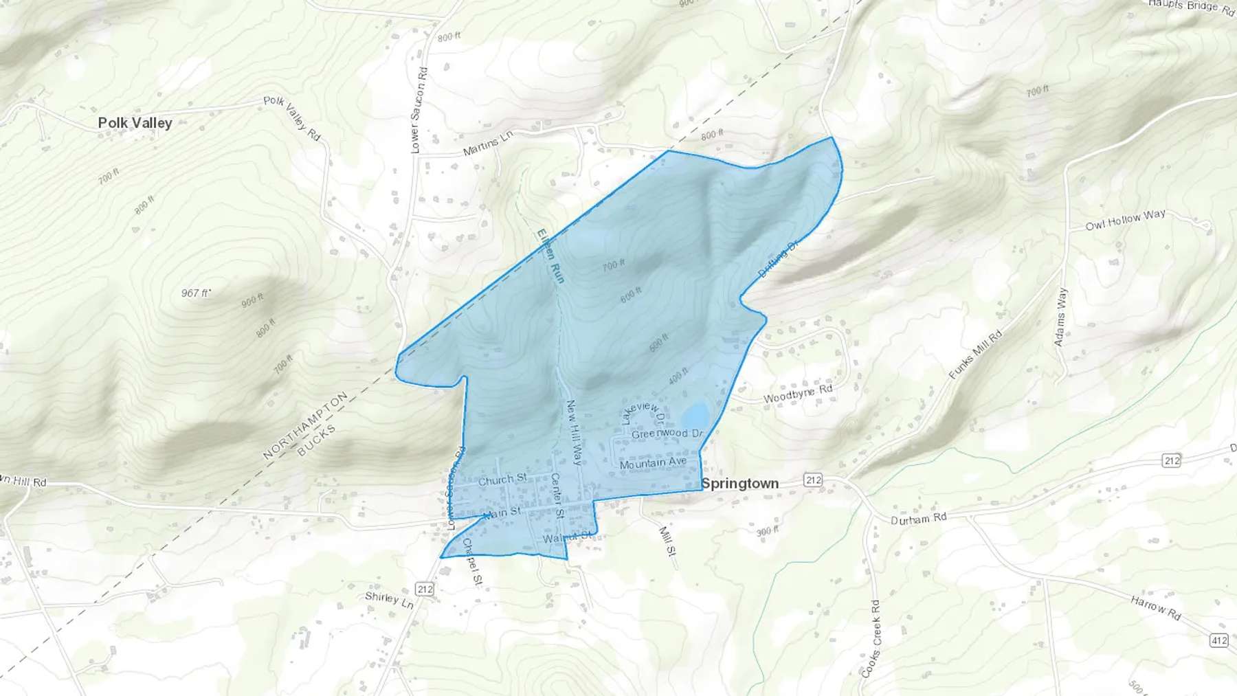 Springtown, PA Cash heating Oil delivery map Map of the COD Fuel Oil delivery service area for Springtown, PA