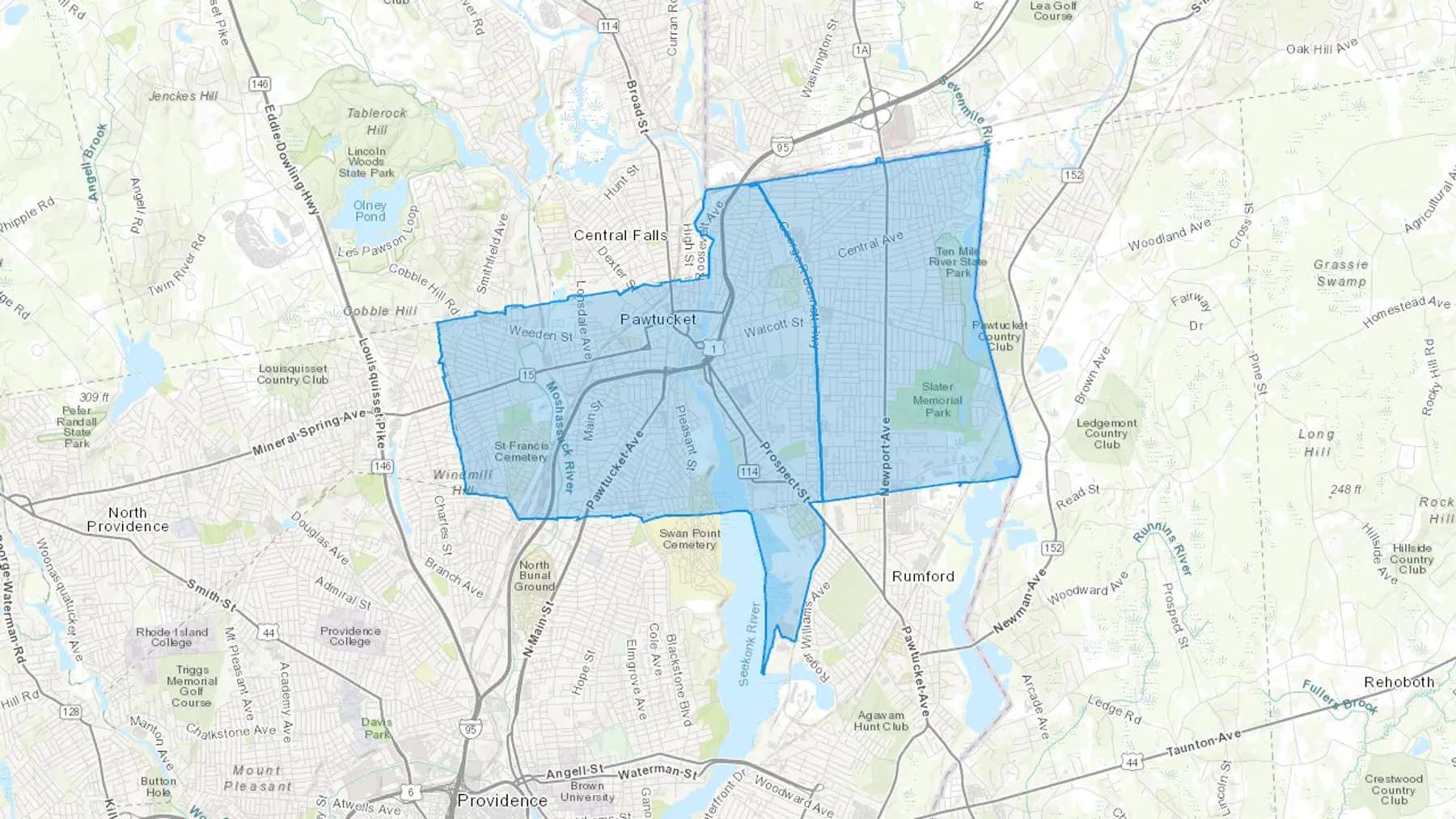 Pawtucket, RI Cash heating Oil delivery map Map of the COD Fuel Oil delivery service area for Pawtucket, RI
